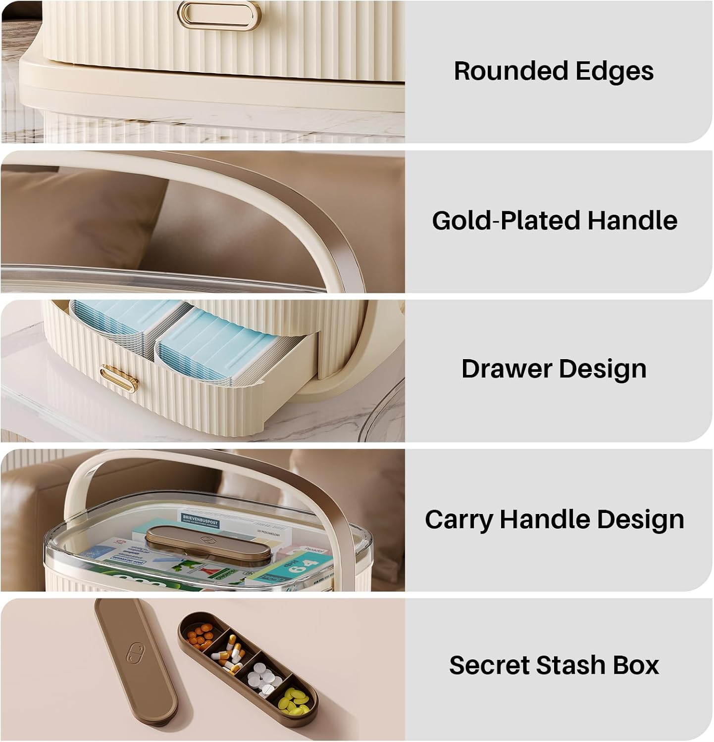 Two-Medicine Organizer, Portable Medicine Cabinet Organizer, Empty First Aid Kit with Drawers for Home, and Portable Travel Pill Organizer.