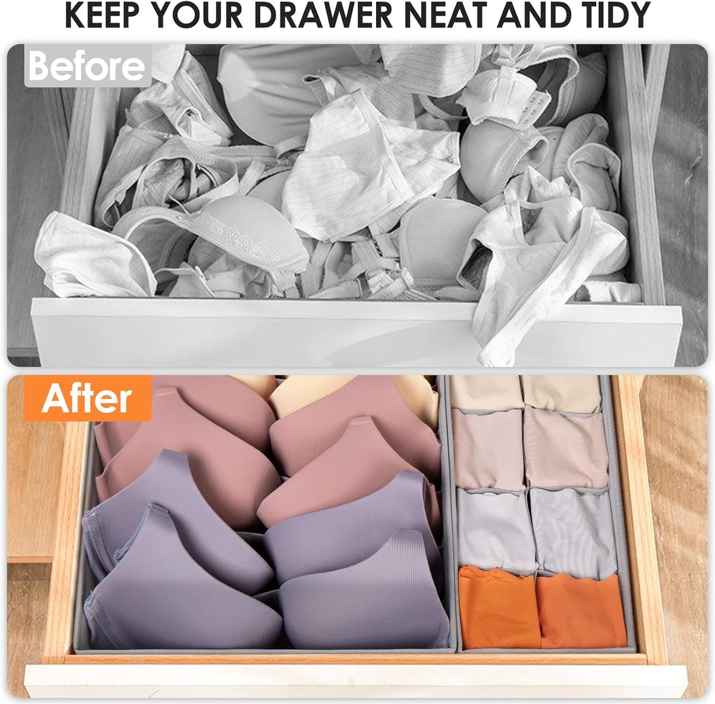 Criusia 16 Pack Sock Underwear Drawer Organizer, 96 Cells Dresser Organizer for Baby Clothes, Foldable Fabric Closet Organization and Storage Dividers Bins for Nursery, Bedroom