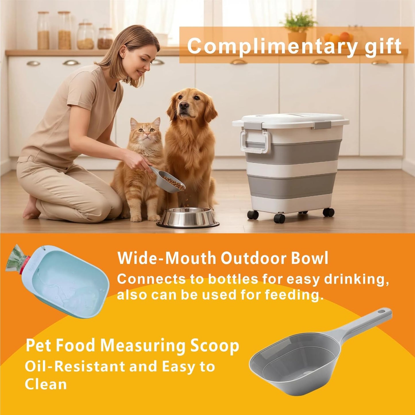 25–28 Lbs Airtight Collapsible Dog Food Storage Container with Wheels & Scoop – Foldable Pet Food Storage Container for Dog & Cat Food, Animal Food Storage, Dog Good Storage Container