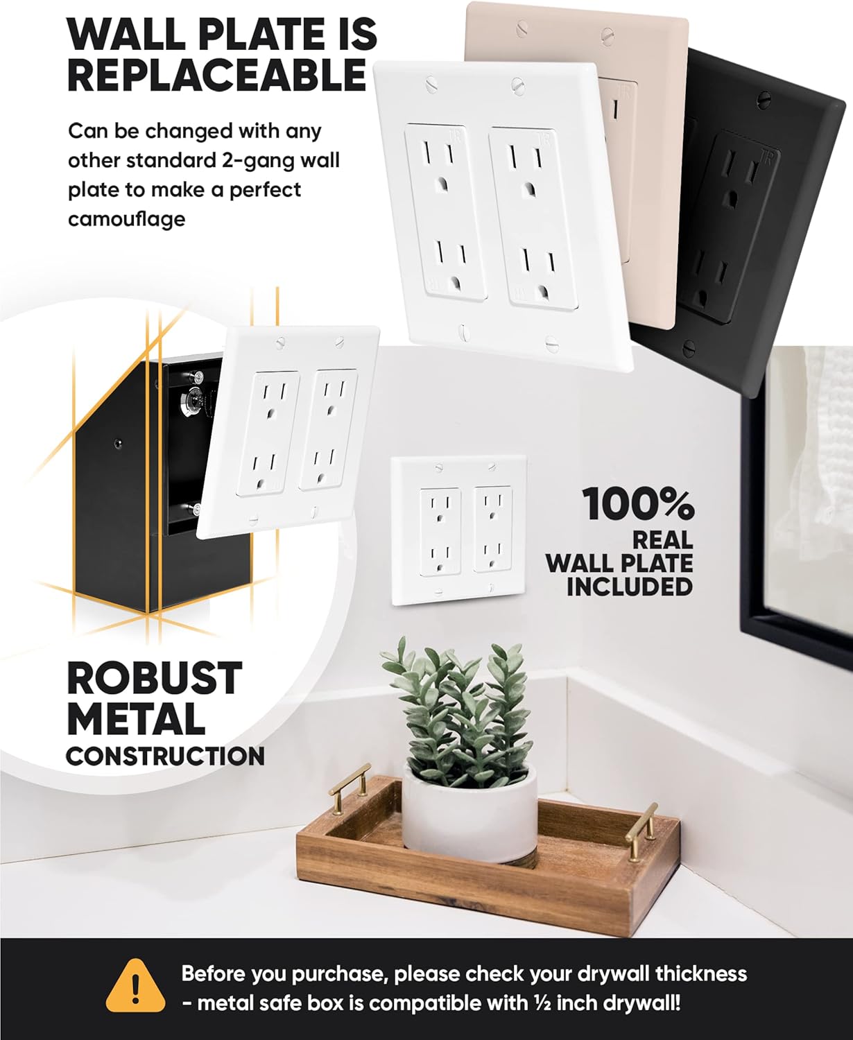 Elder Welder® Electrical Outlet Hidden Wall Safe | 100% Real Wall Plate Included | Easy to Install | Hidden Safe for Money | Wall Safes Between Studs | Secret Storage | Invisible Safe