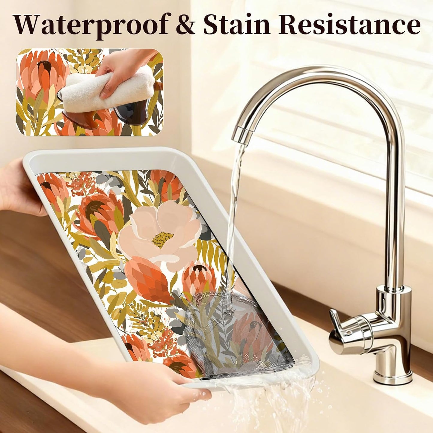 Floralplus Shelf Liner for Cabinet Kitchen Self Adhesive Waterproof Drawer Liner Vintage Floral Peel and Stick Contact Paper Wallpaper Countertop Bathroom Dresser Liners 17.7 x 78.7 in