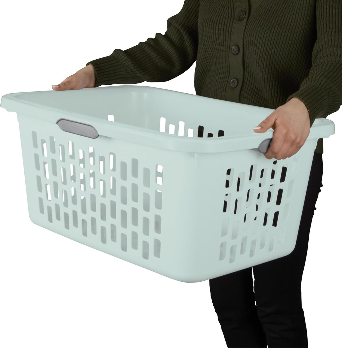 Sterilite Laundry Basket, Plastic Clothes Hamper, Large Rectangle Bin with Comfort Grip Handles and Reinforced Rim, 2 Bushel Capacity, Mint, 24 Pack