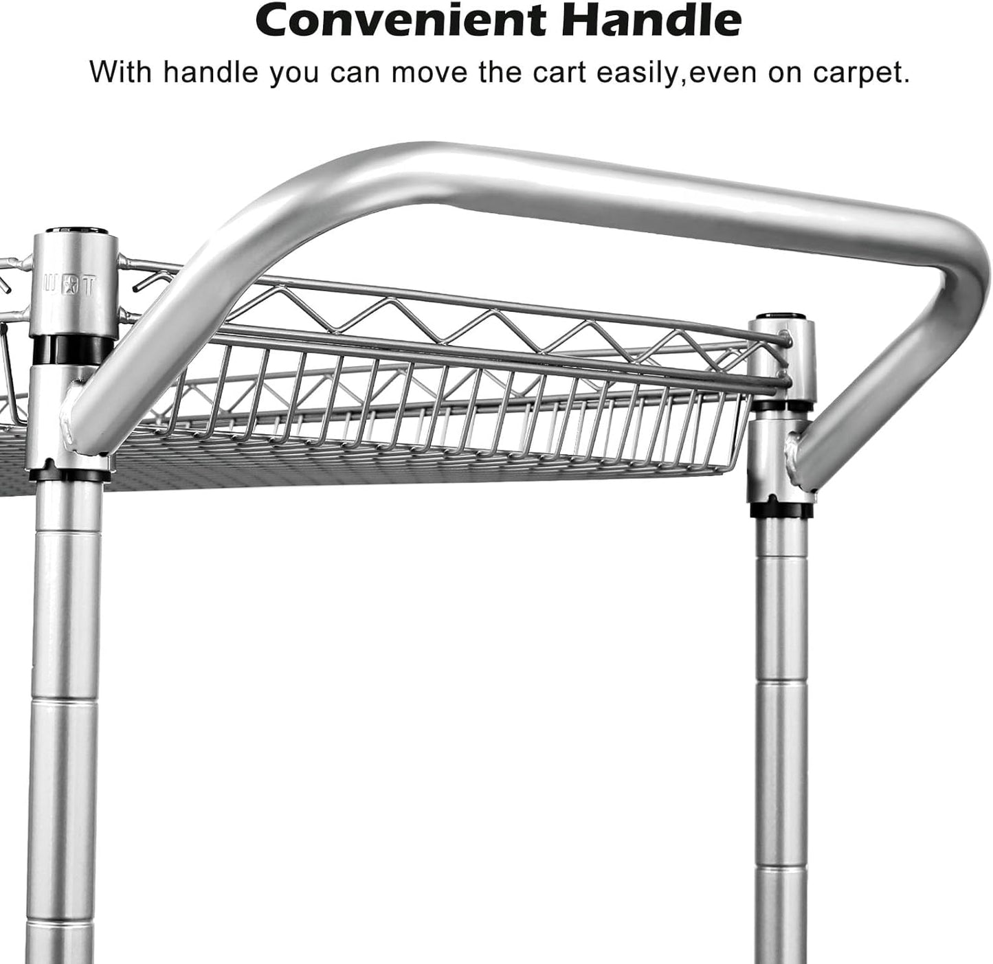 WDT 2 Tier Heavy Duty Utility Cart,NSF Rolling Carts with Wheels,660Lbs Capacity Storage Cart with Handle,Kitchen Carts on Wheels,Commercial Grade Metal Serving Cart with Shelves,35.63"x18.1"x 33.93"