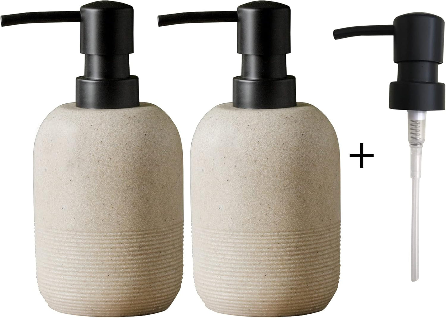 2pcs/Set Beige Hand Soap Dispenser Sets,Resin Liquid Soap Dispenser for Bathroom Countertop,Bathroom Lotion Dispensers-10.6oz.