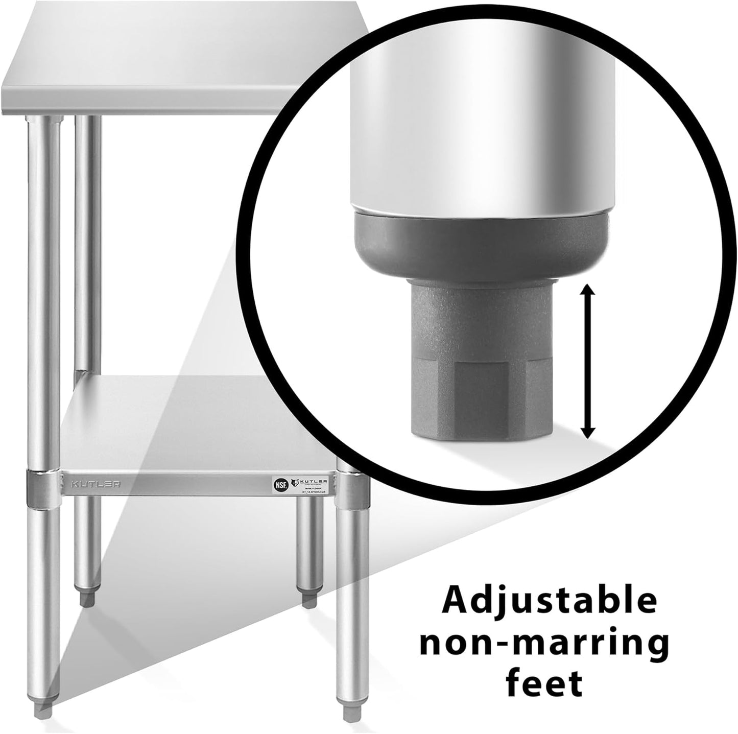 KUTLER Stainless Steel Table 30 x 18 Inches, NSF Heavy Duty Commercial Kitchen Prep and Work Table with Undershelf for Restaurant, Hotel, Home