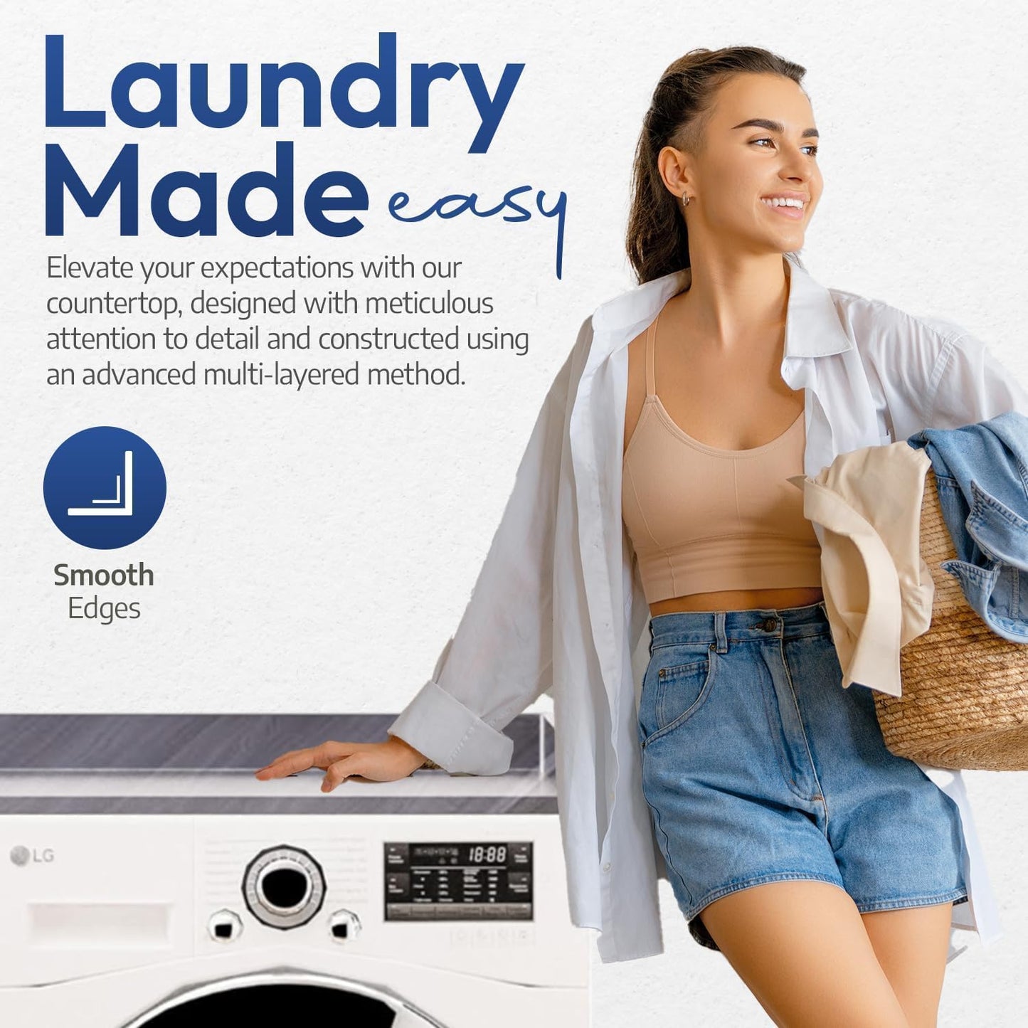 OfficeSimpli Large Washer Dryer Countertop 30 x 58 - Made in USA - Heavy-Duty Laundry Countertop Over Washer and Dryer, Laundry Room Countertop Organization Solution with Non-Slip Pads, Iconic Maple