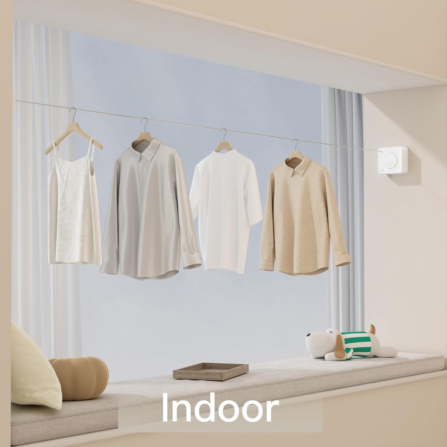 Retractable Clothesline Indoor Outdoor,Clothes Line Retracting Indoor, Retractable Clothes Line Wall Mounted Drying Rack Clothing Line, Laundry Line with Stainless Steel Line-15.1 Feets(White)
