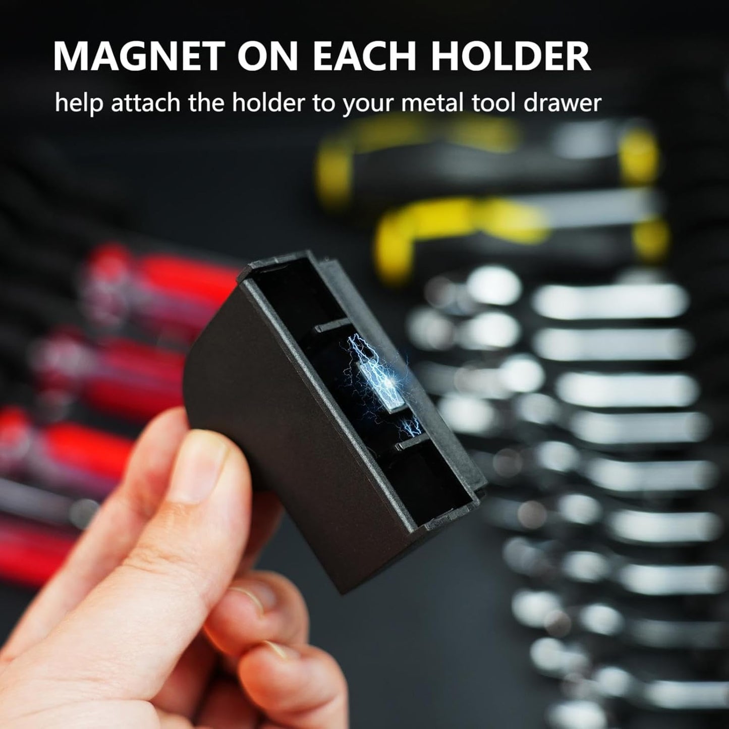 80 pcs MAGNETIC Modular Wrench Organizers for Tool Drawers - Wrench Rack with Metric & SAE Labels, Perfect Tool Storage Holder. Gift for father, brother and boyfriend (With Magent) (Black)