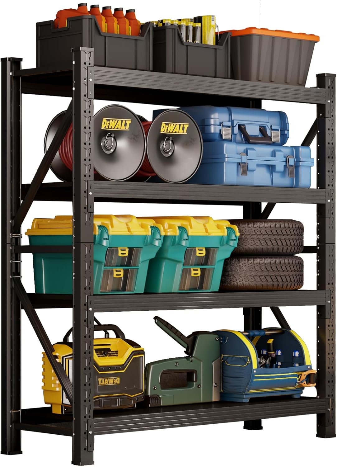 4800LBS Heavy Duty Shelving Units, 4 Tier Adjustable Metal Utility Shelf, 78.7" H Garage Storage Shelves Organization Rack for Industrial, Warehouse, Basement (Black, 23.6" D×59" W×78.7" H)