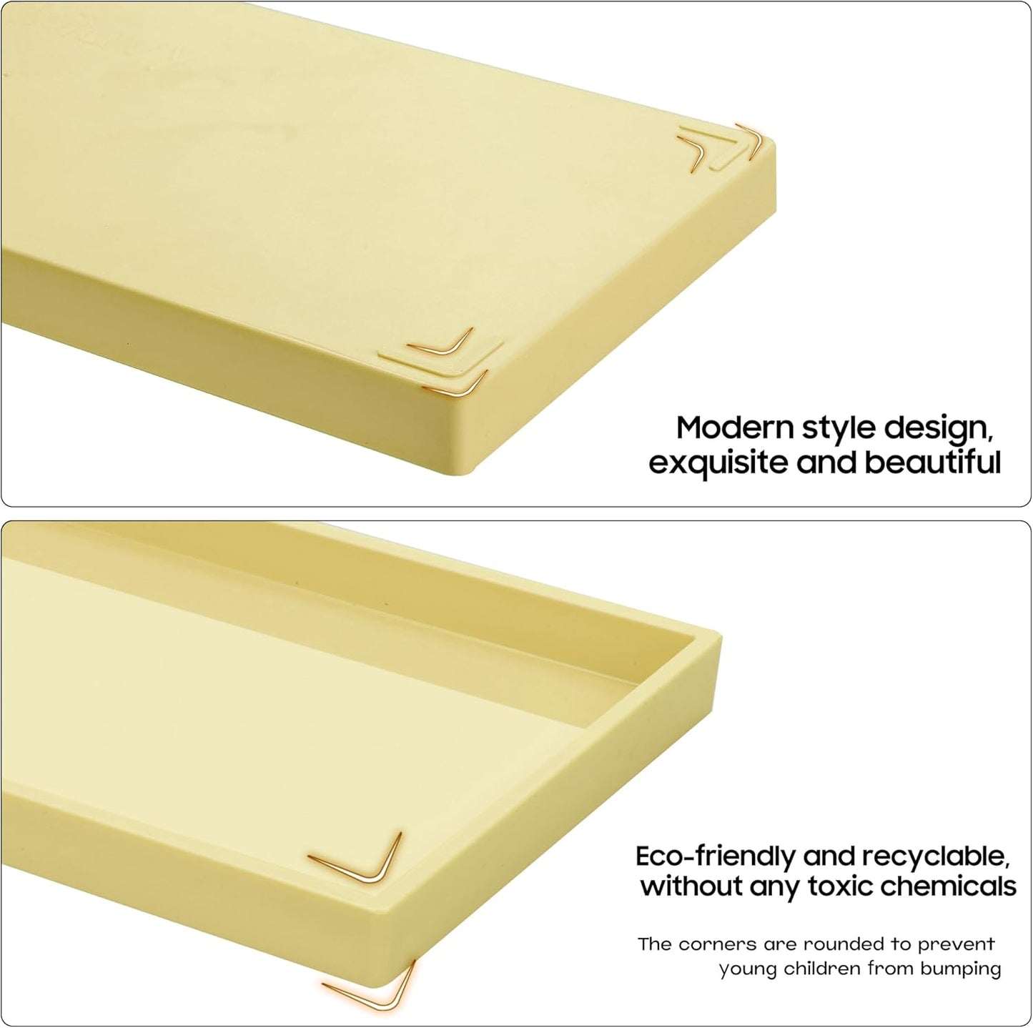 Vanity and Bathroom Tray, 15" ABS Countertop Organizer,Waterproof Vanity Tray for Toilet Tank,Perfume,Soap,Keys,Bathroom Accessories,Kitchen and Bath Trays,Non Slip Small Trays,Gold