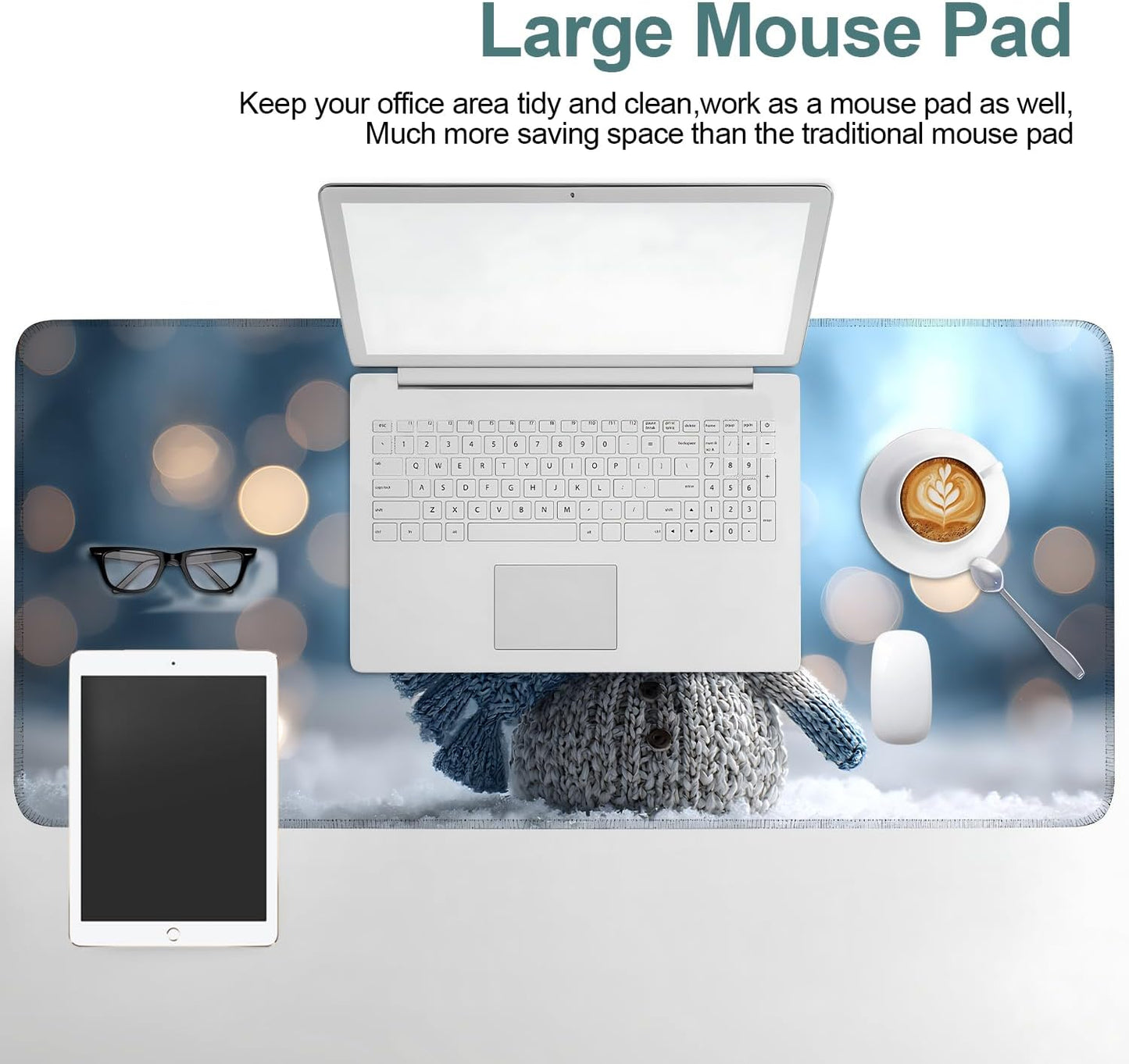 Christmas Snowman Gaming Mouse Pad 35.4"x15.7"Desk Mat Anti-Slip Rubber Base & Durable Stitched Edges for Gamers Smooth Mouse Writing Surface for Desk Office/Home