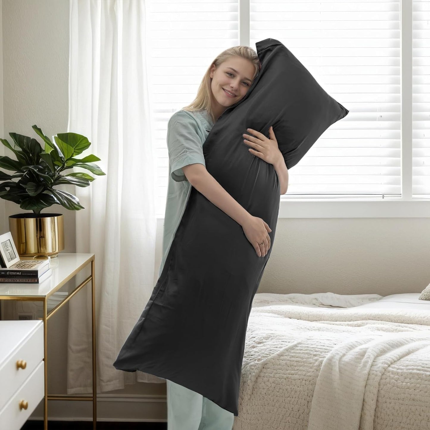 TELUS Body Cooling Pillow Case Cover, Bamboo Rayon Pillowcases with Zipper Closure, Cool and Breathable Pillow Case for Hot Sleepers and Night Sweats, 20x54 inches, Black, 1 Pack