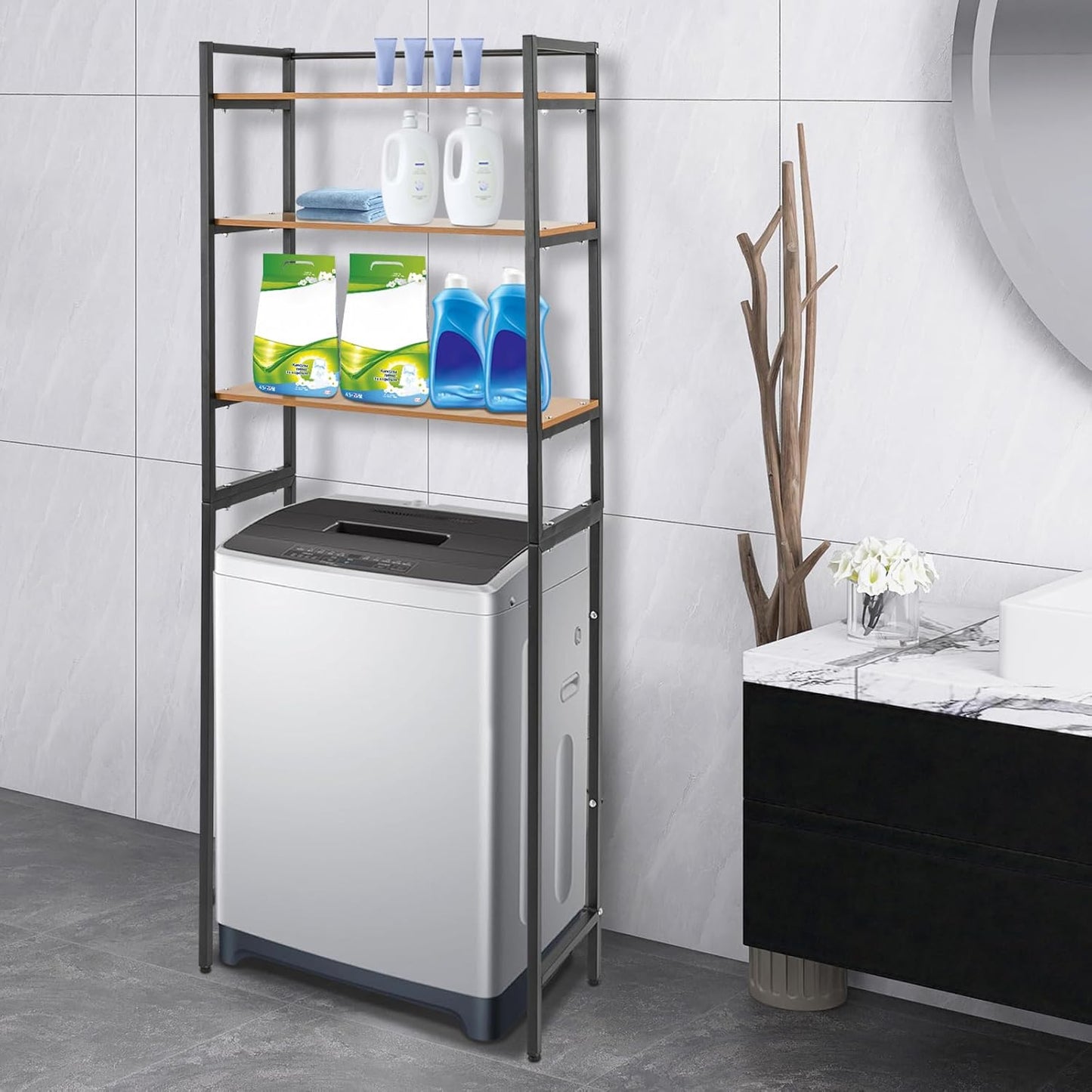 Gdrasuya10 Over The Washer and Dryer Storage Shelf for Laundry Room, 3 Tier Standing Washer Storage Utility Rack Laundry Storage Shelf Organizer Space Save for Home
