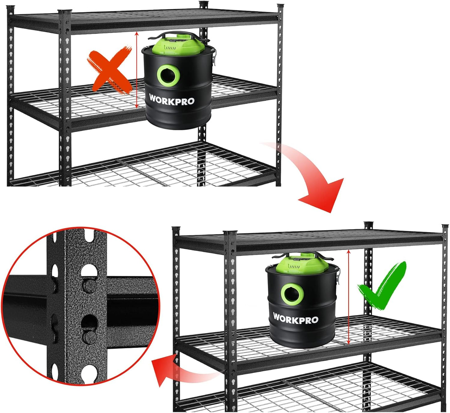 WORKPRO 5-Tier Metal Storage Shelving Unit, 48”W x 24”D x 72”H, Adjustable Storage Rack Heavy Duty Shelf, 4000 lbs Load Capacity (Total), for Garage, Kitchen, Bathroom, Warehouse, Black/Sliver, 10 PCS