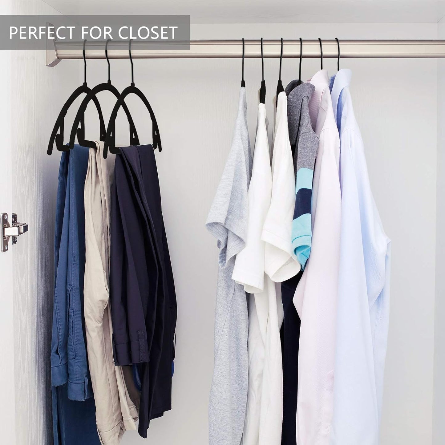 MIZGI Premium Velvet Hangers 50 Pack Heavyduty- Non Slip No Shoulder Bump Suit Hanger - Black Hooks,Space Saving Clothes Rounded Shape for Coat,Sweater,Jackets,Pants