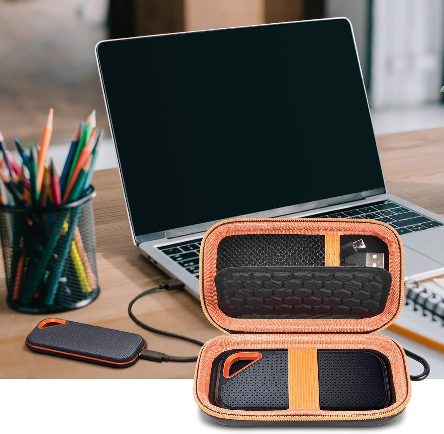 Hard Case Compatible with SanDisk Extreme PRO 500GB 1TB 2TB 4TB Portable External SSD. Carrying Travel Holder for Crucial X8 Solid State Drive (Box Only)-Orange Zipper