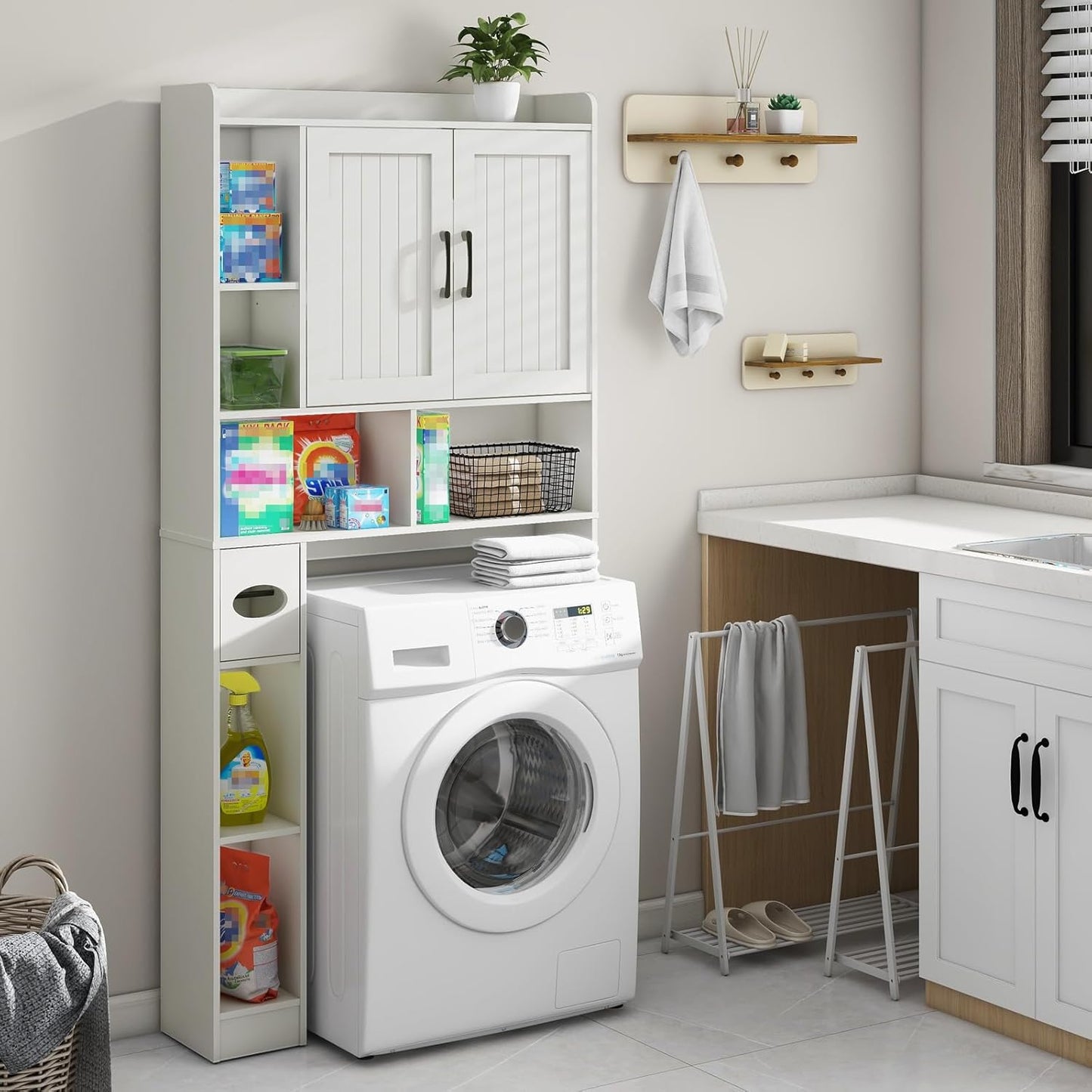 Over The Toilet Storage Cabinet, Farmhouse Storage Cabinet Over Toilet with Barn Door,Home Space-Saving Toilet Rack, for Bathroom, Restroom, Laundry