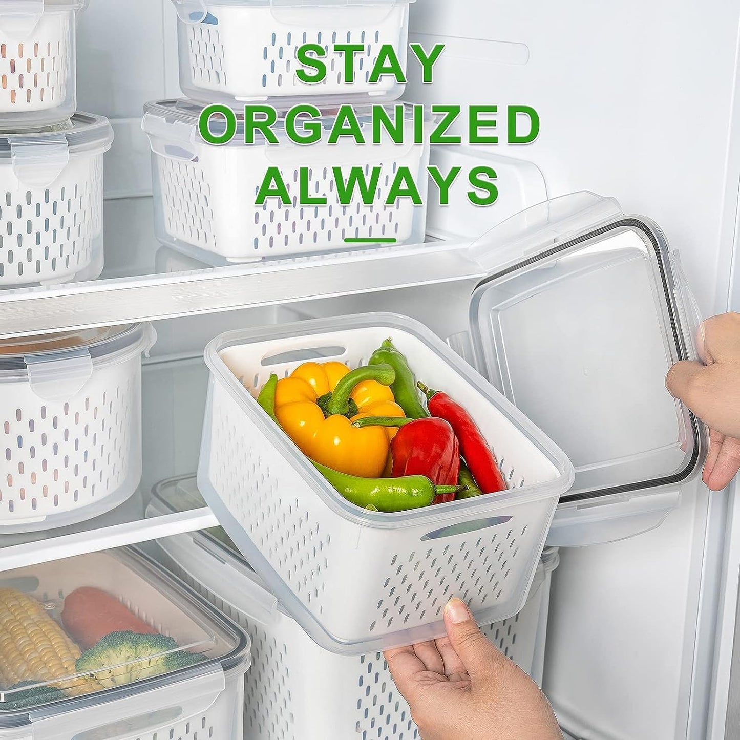 Freshmage Fruit Storage Containers for Fridge with Removable Colander, Airtight Food Storage Container, Dishwasher Safe Produce Saver for Refrigerator, Keep Berry Fruit Fresh Longer 4 pcs Small Clear