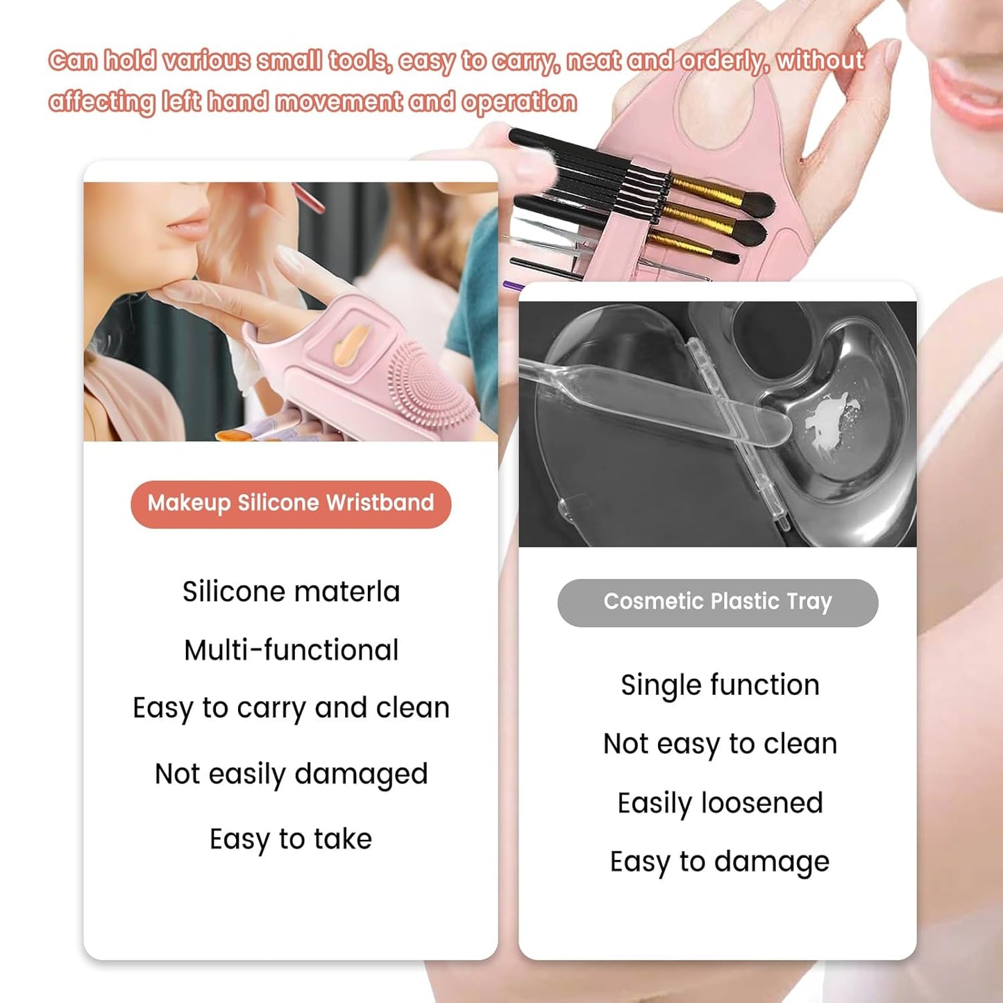 Makeup Mixing Palette Wrist Strap, Brush Storage & Mixing Tray. Silicone Makeup Mixing Palette, Multifunctional Tool for Foundation, Eyeshadow, Eyelash, Reusable (Pink)