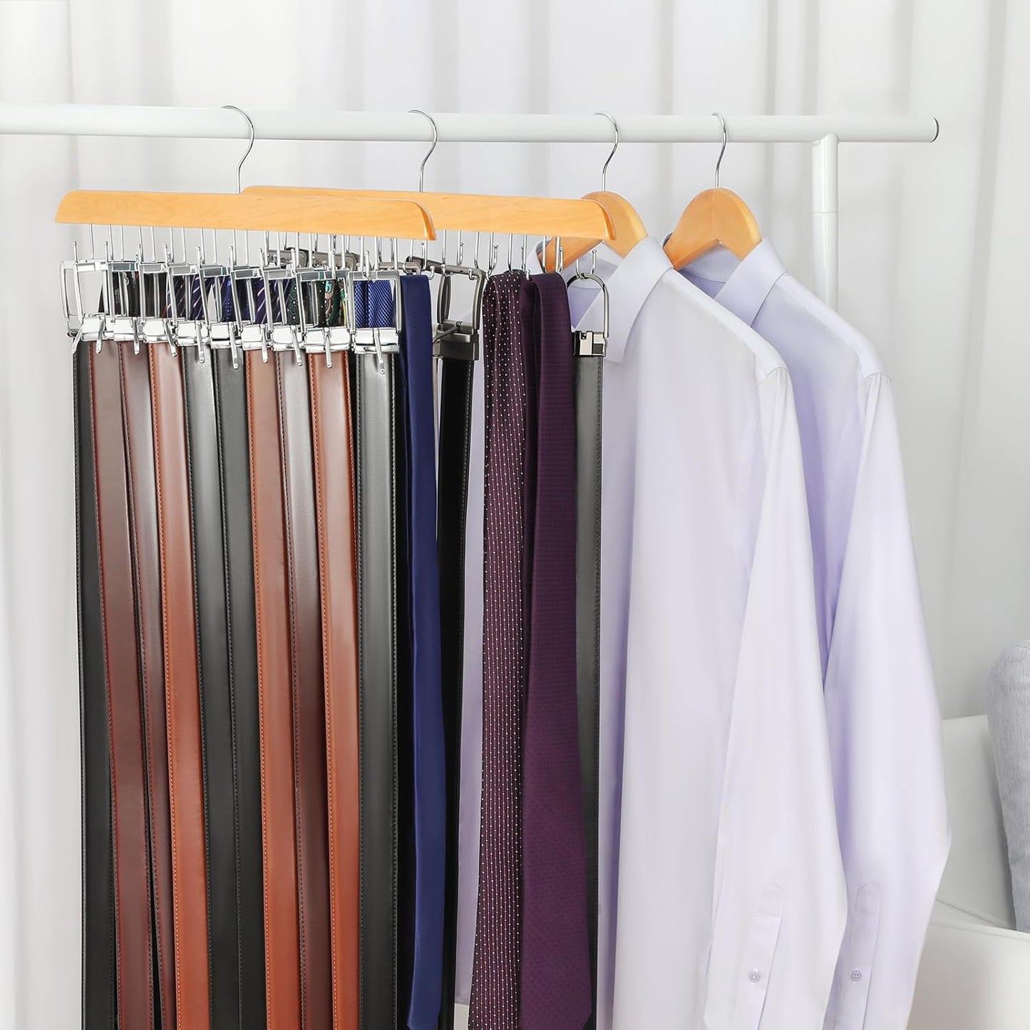 TOPIA HANGER 20 Hooks Belt Tie Hanger Space Saving for Closet, 2 IN 1 Belt Ties Racks Max 30 Belts with 30 Ties Capacity, Curved with Flat Hooks for Belts,Ties,Bras,Closet Organizers and Storage CT69N
