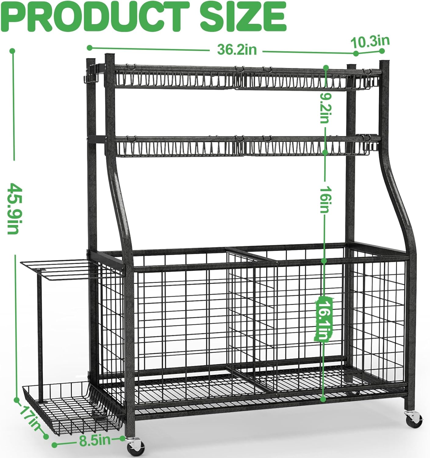 Garage Sports Equipment Organizer,Ball Storage With Four Baskets And Six Hooks,Sports Organizer For Garage,Heavy Duty Garage Organizer,Garage Storage,Garage Organization,Outdoor Toy Storage