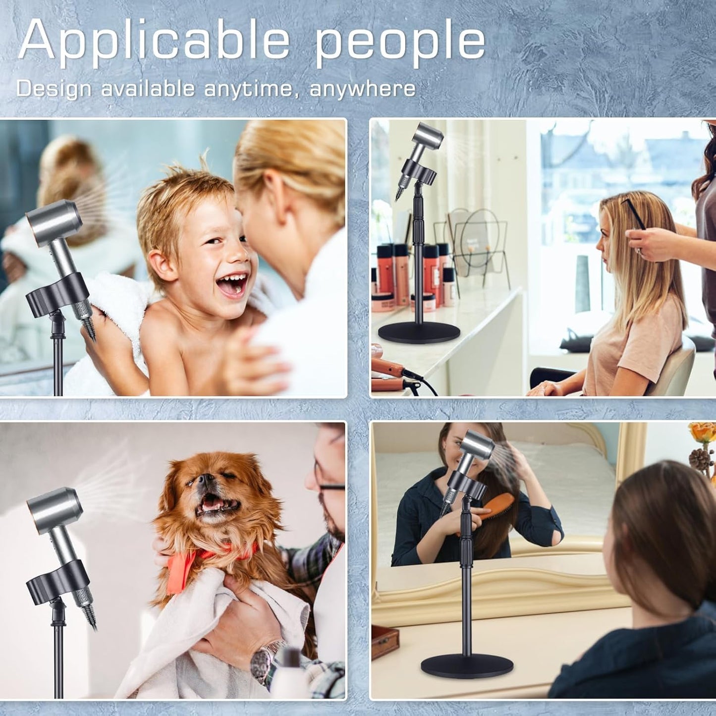 Hands Free Hair Dryer Upgraded Blower Holder with Larger Clamp, 18.8-59in Height Adjustable Blow Dryer Floor Countertop Stand Holder with Heavy Base