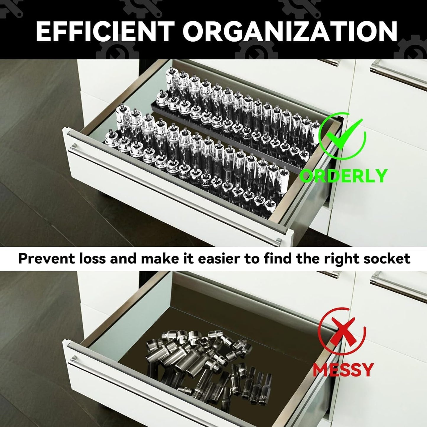 3PCS Socket Organizer Tray Set, Metric Socket Storage Trays, 1/4-Inch, 3/8-Inch & 1/2-Inch Drive Deep and Shallow Socket Holders for Toolboxes