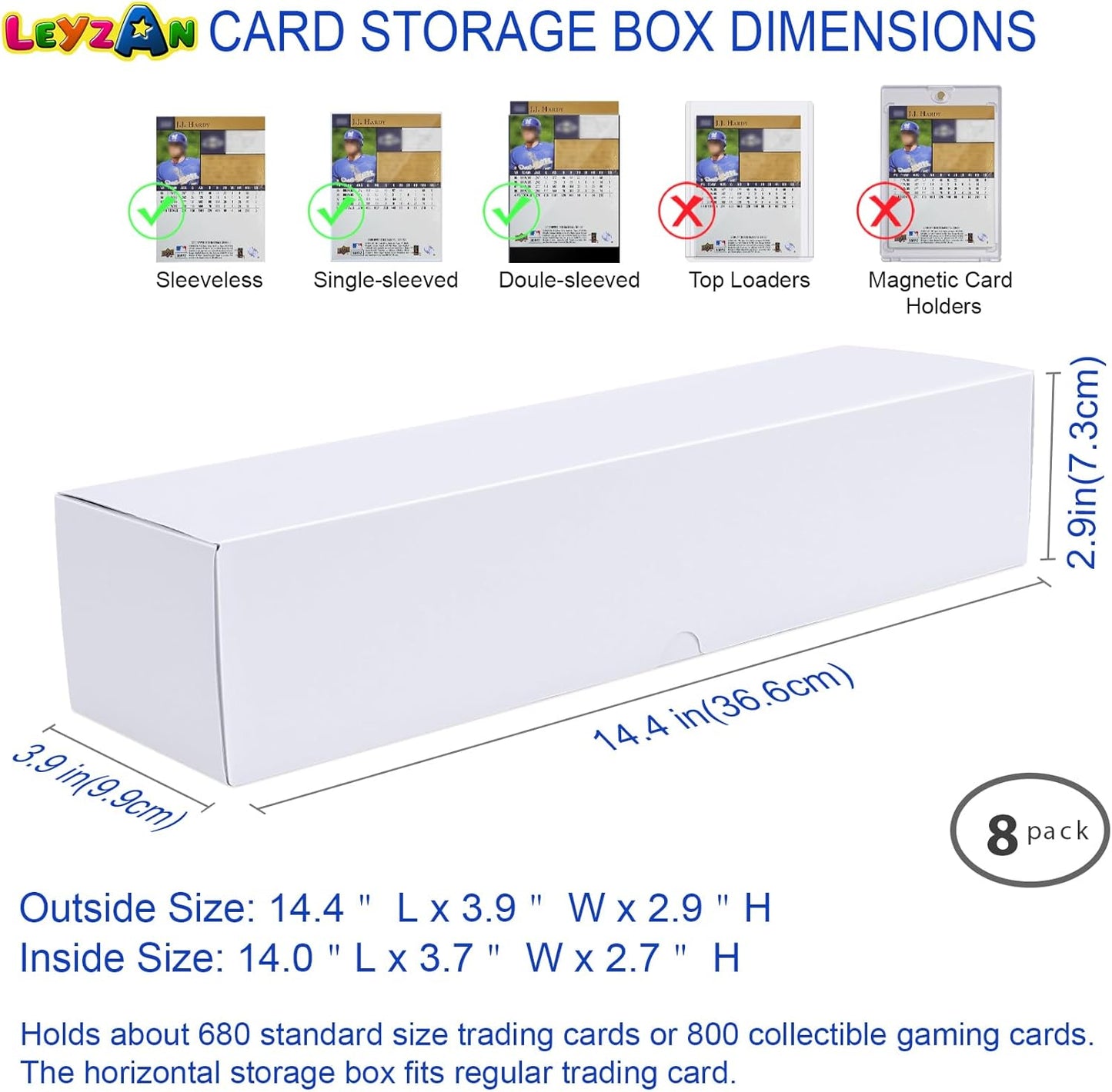 Trading-Card Storage Box, 8-Pack • 1000 Count Corrugated Cardboard Storage Box with dividers & labels for TCG/Magic/Mtg storage and Collection, 14.4 INCH Horizontal