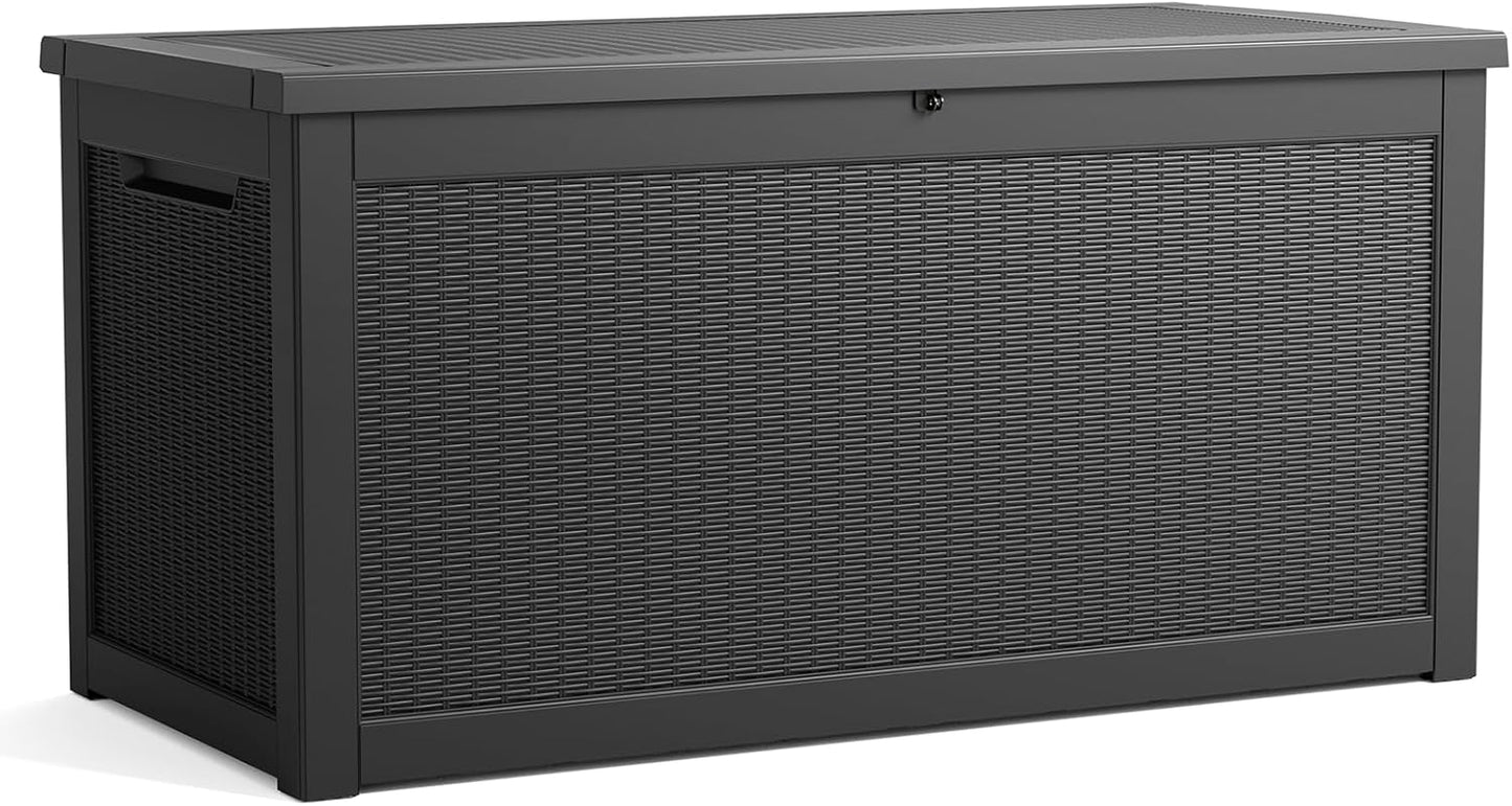 320 Gallon Resin Deck Box, Lockable Patio Outdoor Storage Box for Furniture, Garden Tools and Tools Storage, Waterproof Outside Storage Boxes - Black