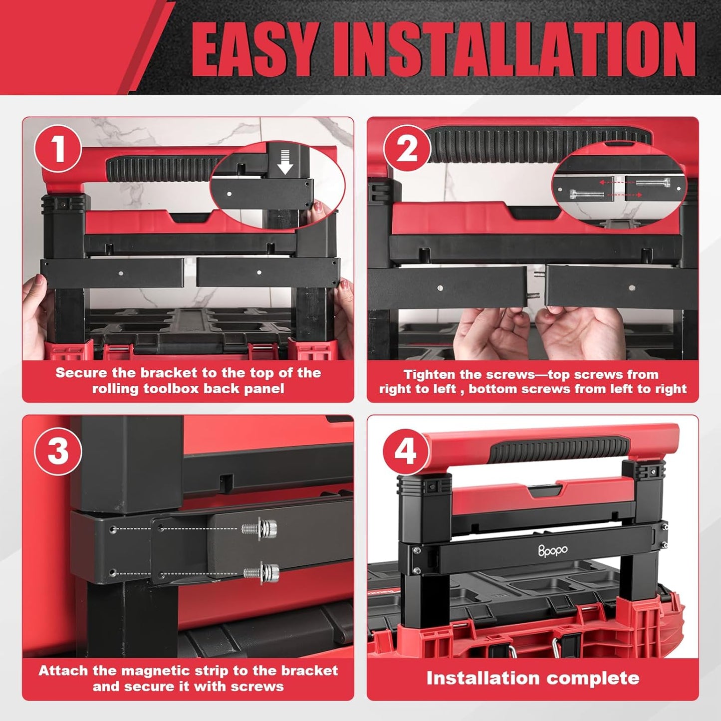 Magnetic Bar Mount Fit for Milwaukee 48-22-8426 Packout Rolling Toolbox, Powerful Magnet Tool Holder Strip -Mounted Back on Packout Toolbox