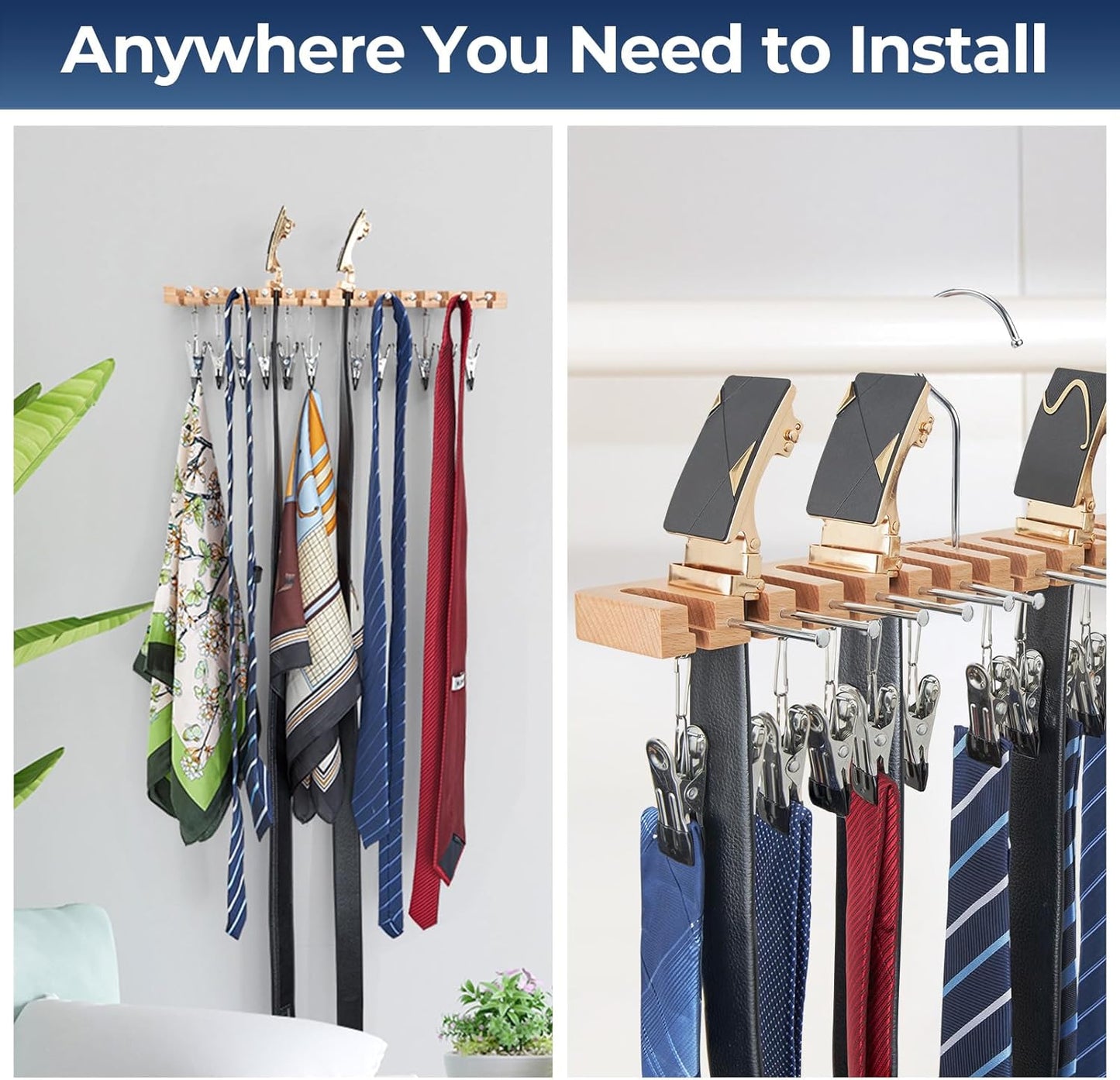 Ohuhu 3 in 1 Belt Hanger Tie Rack Hat Organize for Closet Storage with 14 Belt Slots 12 Tie Hangers 12 Hat Clips Wall Mount Belt Display Space Saver for Men Women Belt Tie Hat Accessories