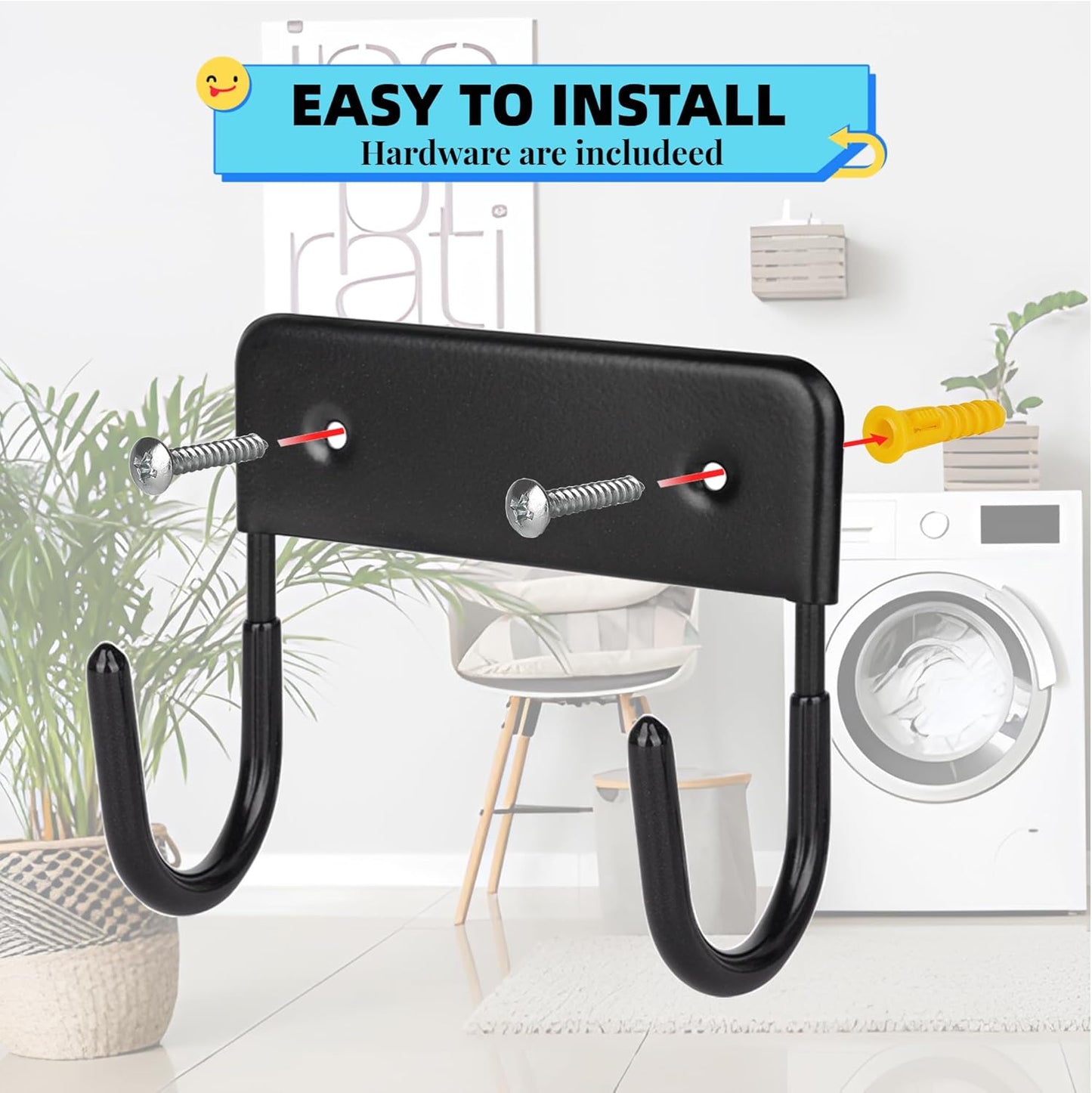 BiJun Ironing Board Holder Wall Mount, Ironing Board Hanger with 5 Inch Length, Iron Board Hook Wall Mount for Laundry Rooms (Black)