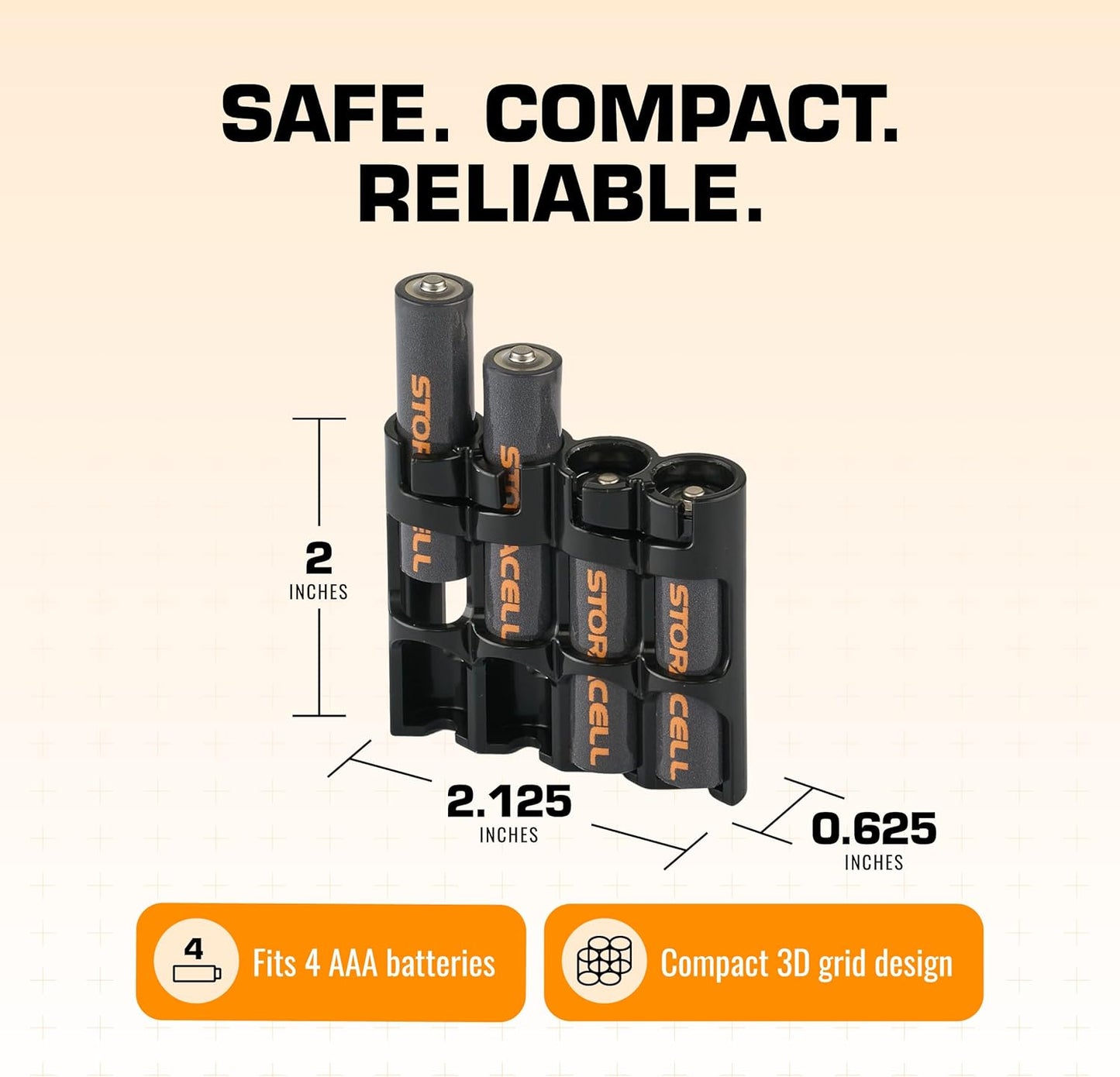 Storacell by Powerpax Slimline AAA Battery Storage Caddy, Black, Holds 4 Batteries (Not Included)