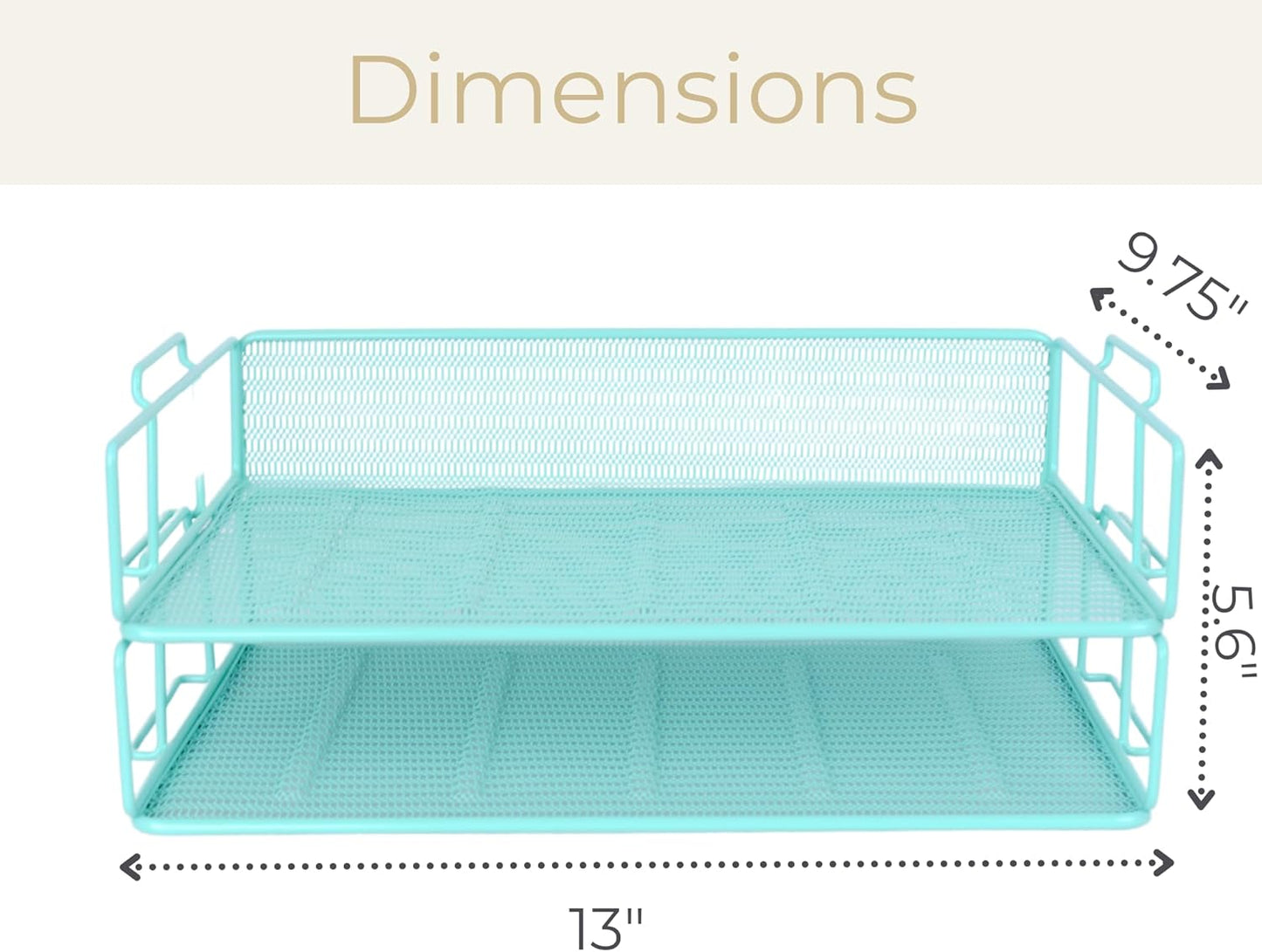 BLU MONACO Aqua Mesh Paper Tray Set of 2 | Stackable Letter Trays for Desk Storage | Metal Document Holder and File Organizer for Home, Office and School | 13ā x 9.8ā x 5.6ā Workspace Organizer