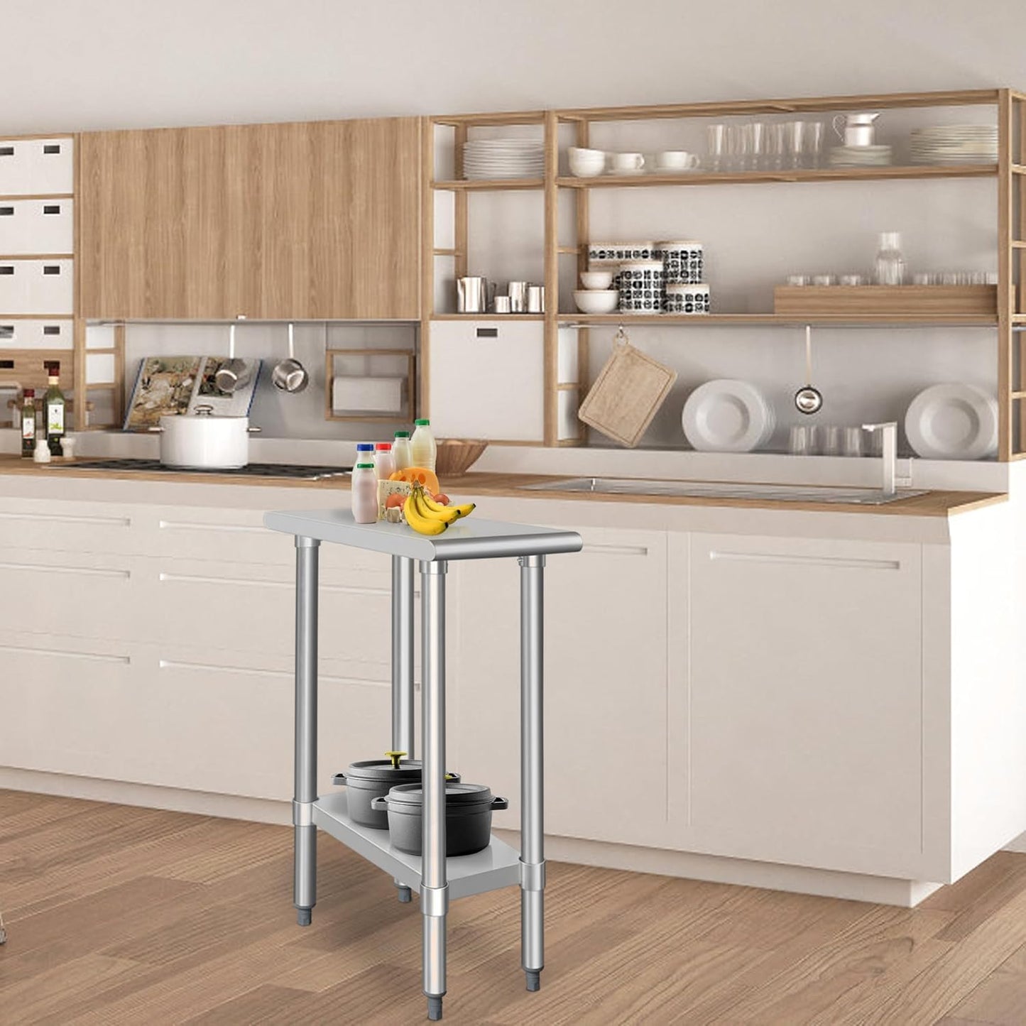 HARDURA Stainless Steel Table 24X12 Inches with Undershelf and Galvanized Legs NSF Heavy Duty Commercial Prep Work Table for Restaurant Kitchen Home and Hotel