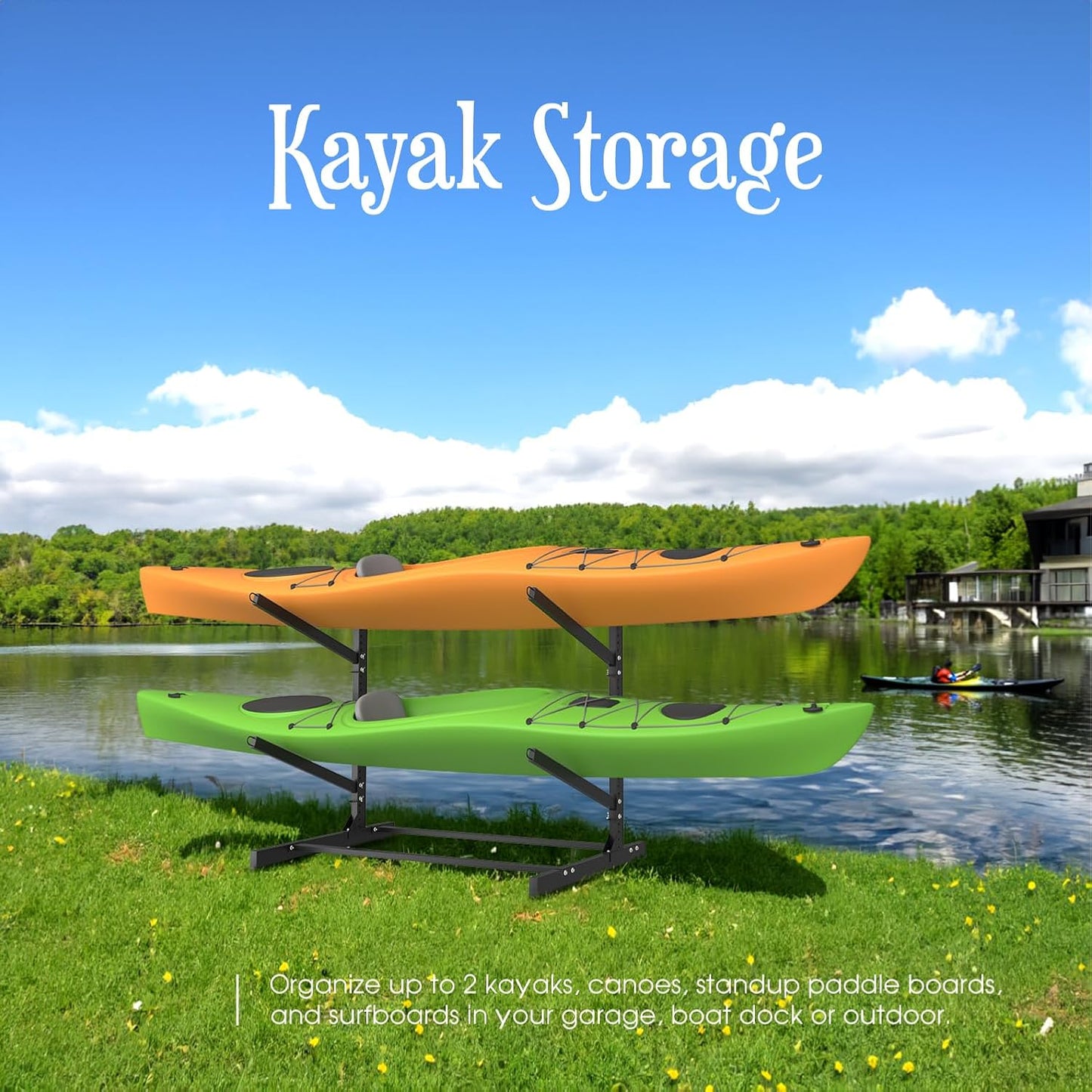 Adjustable Kayak Storage Rack, Freestanding Sup Storage Stand, Weatherproof Canoe Holder, Heavy Duty Paddleboard Bracket, Surfboard Bracket for Indoor, Outdoor, Garage, Shed, Dock…