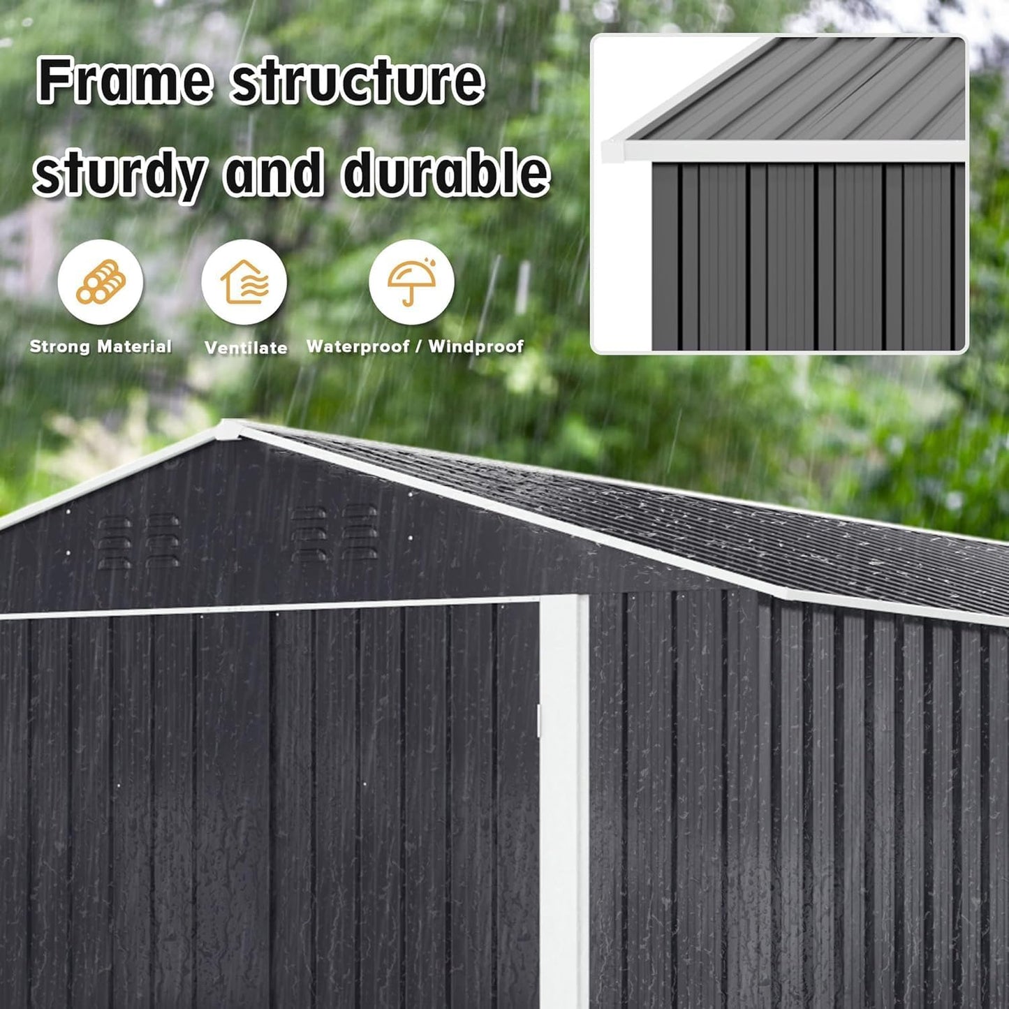 Polar Aurora 10x10 FT Outdoor Storage Shed, Metal Garden Shed with with Updated Frame Structure, Tool Sheds for Backyard Garden Patio Lawn, Black