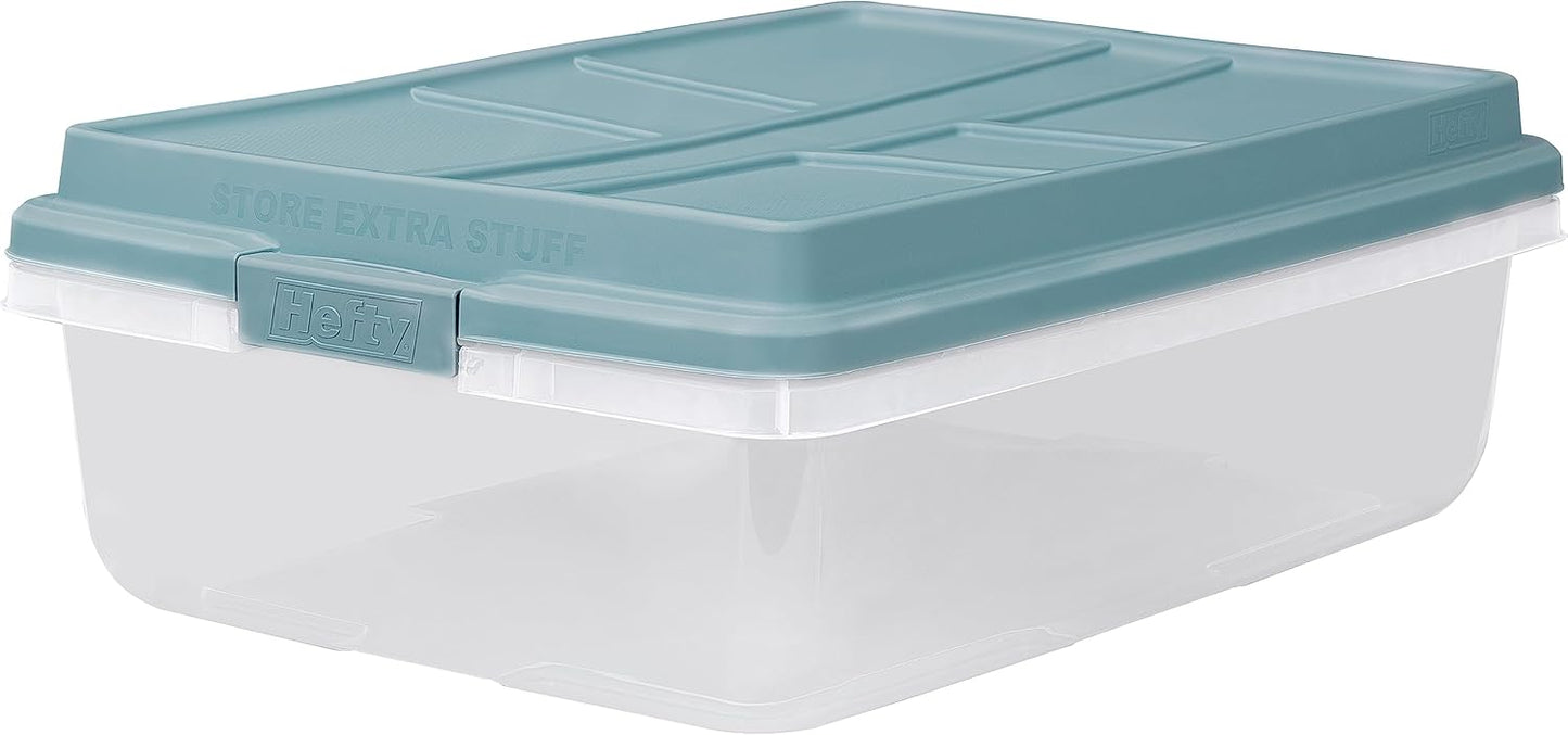 Hefty HI-RISE 40 Qt Stackable Storage Bins with Lids – 6 Pack Clear Plastic Under Bed Storage Containers, Shoe Organizer Boxes with XL Lid-Locking Latches, Comfort-Grip Handles, Durable Double Rim