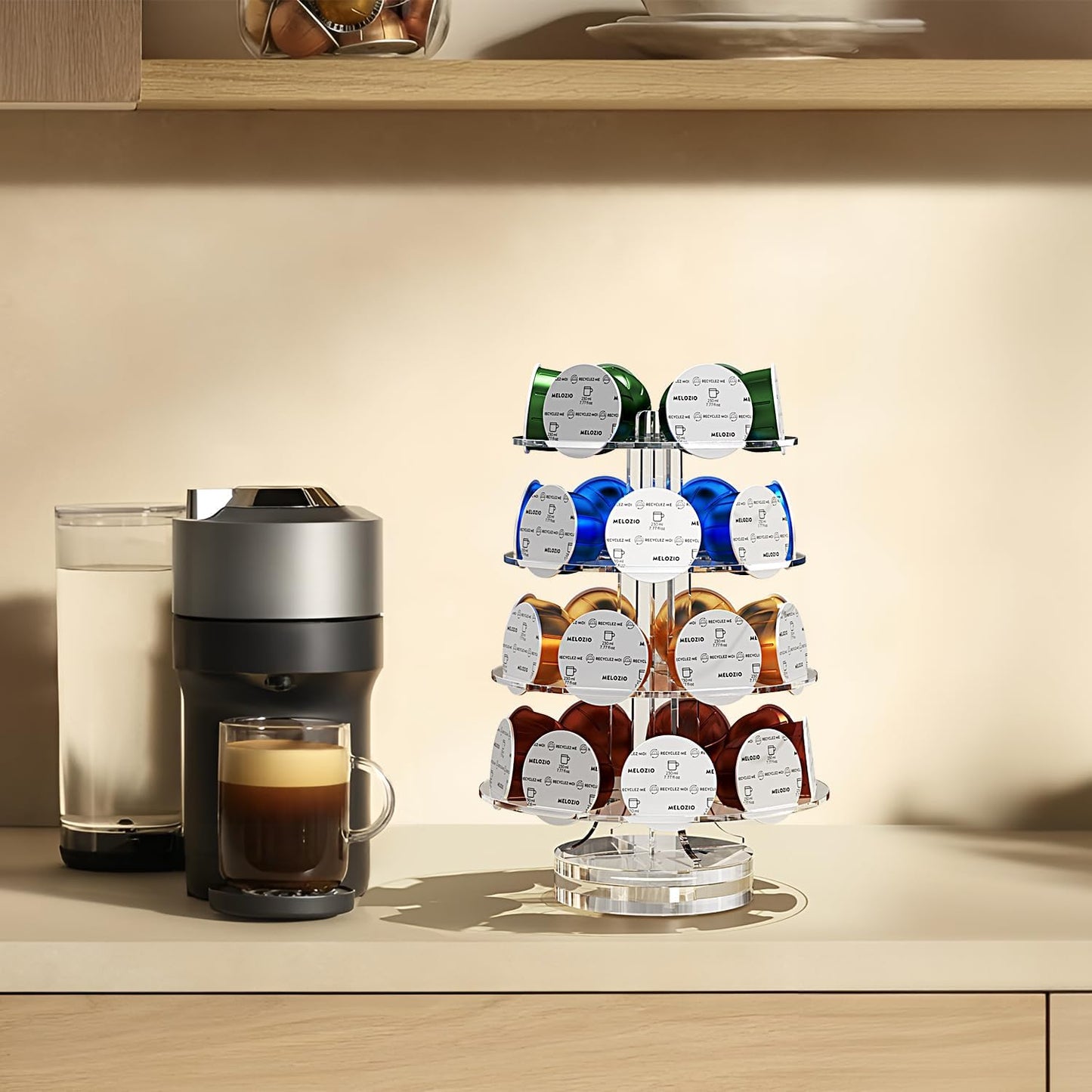 Coffee Pods Holder Acrylic Carousel Compatible with 30 Nespresso Vertuo Capsules And Keurig K-cup Pods, Space-Saving Coffee Pod Storage Organizer for Small Countertop