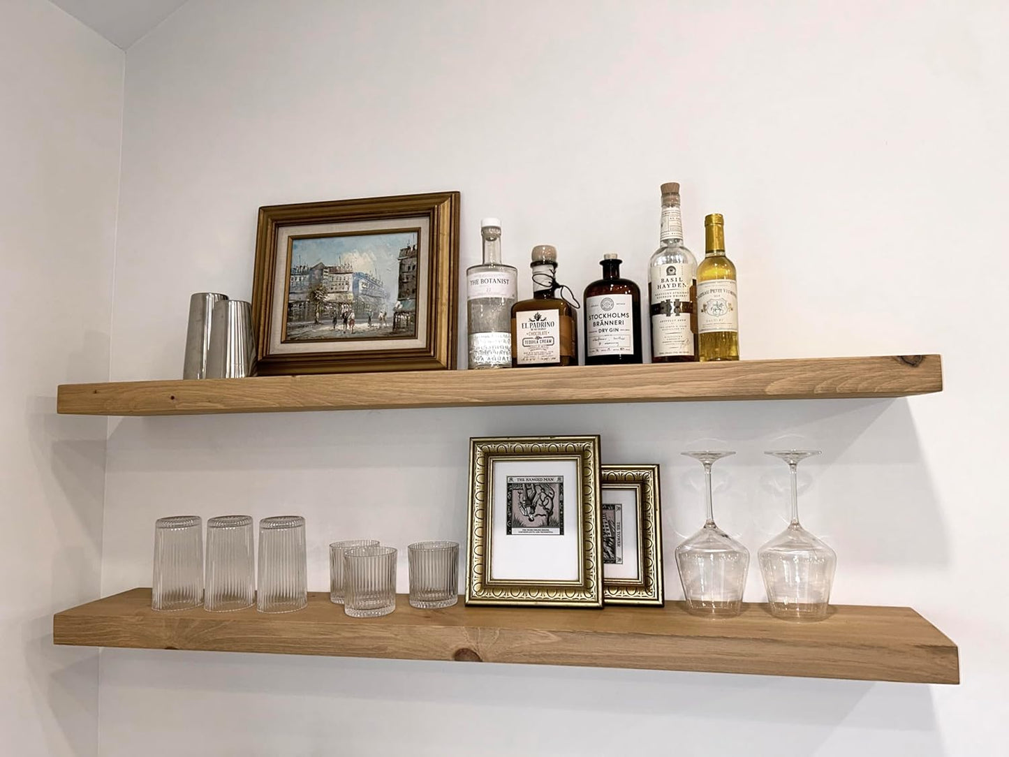joelsantiques 54 Inch Wooden Floating Shelves for Wall - 54x8x2 in - Made of Natural Wood - Long Heavy Duty Rustic Wall Shelves for Bedroom - Perfect for Living Room, Kitchen - Beige