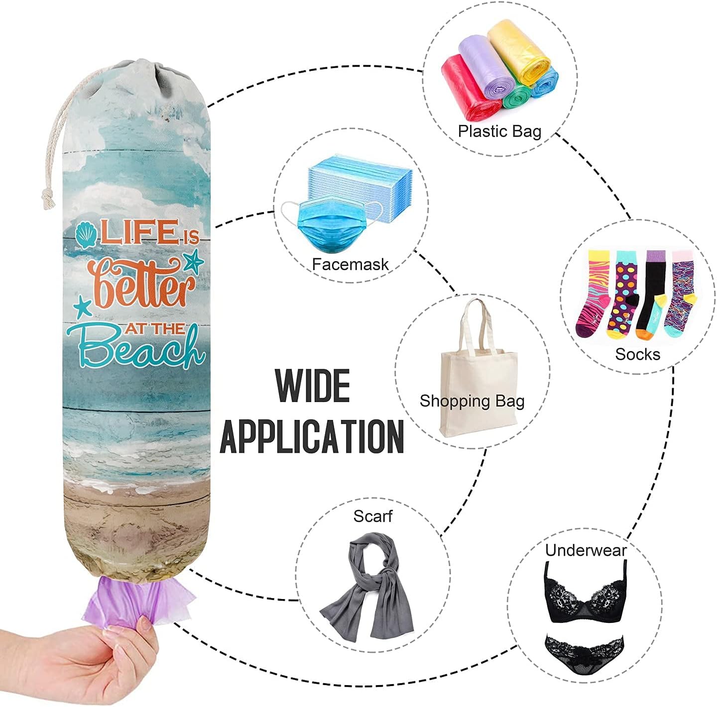 Life is Better at The Beach, Grocery Bags Holder Organizer for Shopping Bags,Wall Mount Plastic Bags Storage Container Dispensers, Gift for Women Mother Grandmother Friend