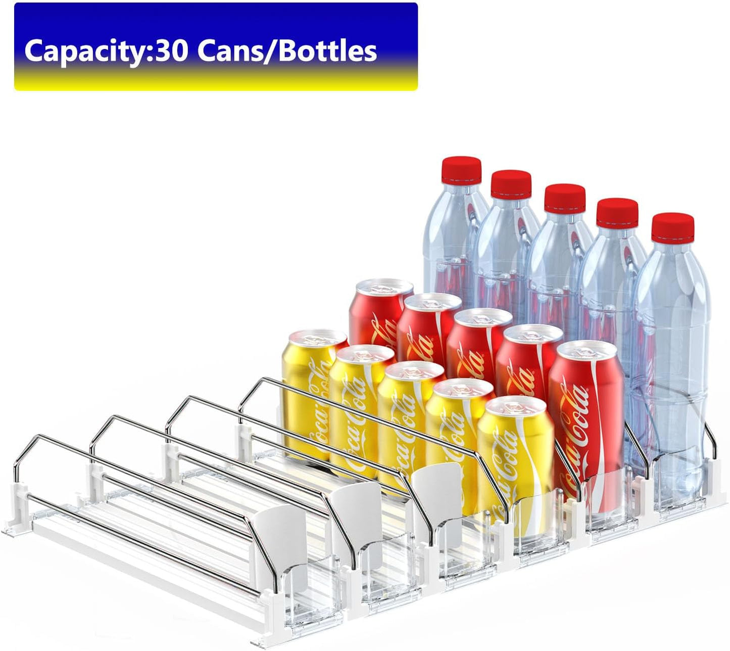 Soda Can Dispenser for Refrigerator,Automatic Pusher Glide Refrigerator Organizer and Adjustable Width - Storage 30 Cans