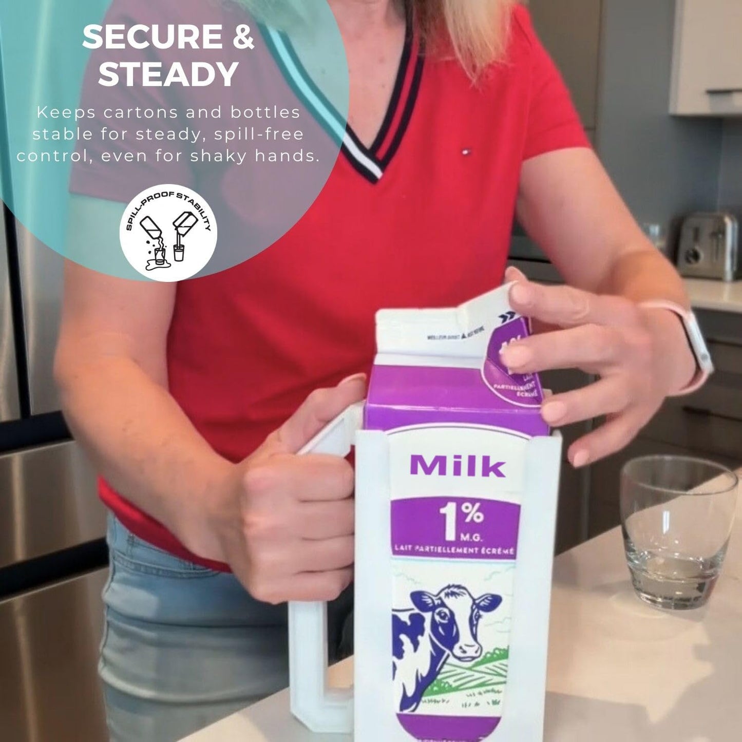 Carton Caddy XL Half Gallon Milk Carton Holder with Handle, Juice Box, Soda Bottle and Milk Half Gallon Holder with Handle, Rust Free, Dishwasher Safe, Reusable, Easy to Clean, Ergonomic (2 Pack)