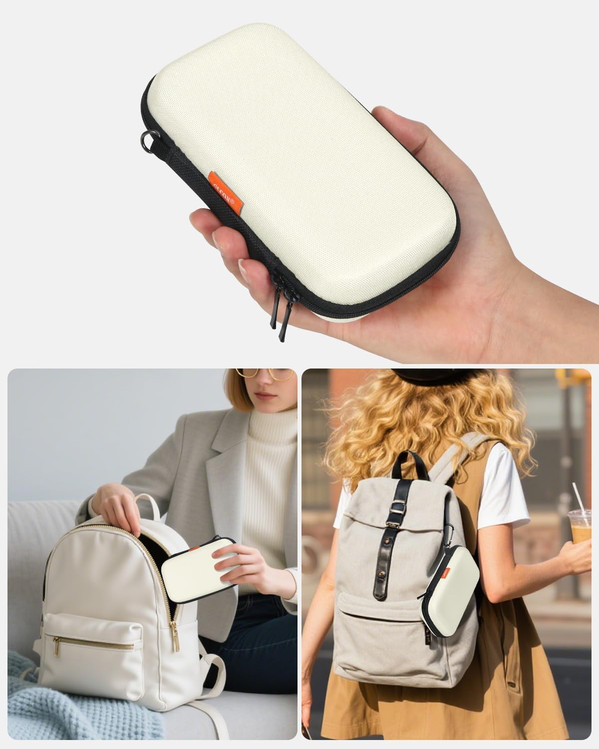 GLCON Off White Small Travel Electronic Organizer Case - Universal Hard Carrying Case Portable Storage Pouch Bag for Tech Accessories, Cable, Cord, MP3 Players, Card, Car Key Cash, SD Card
