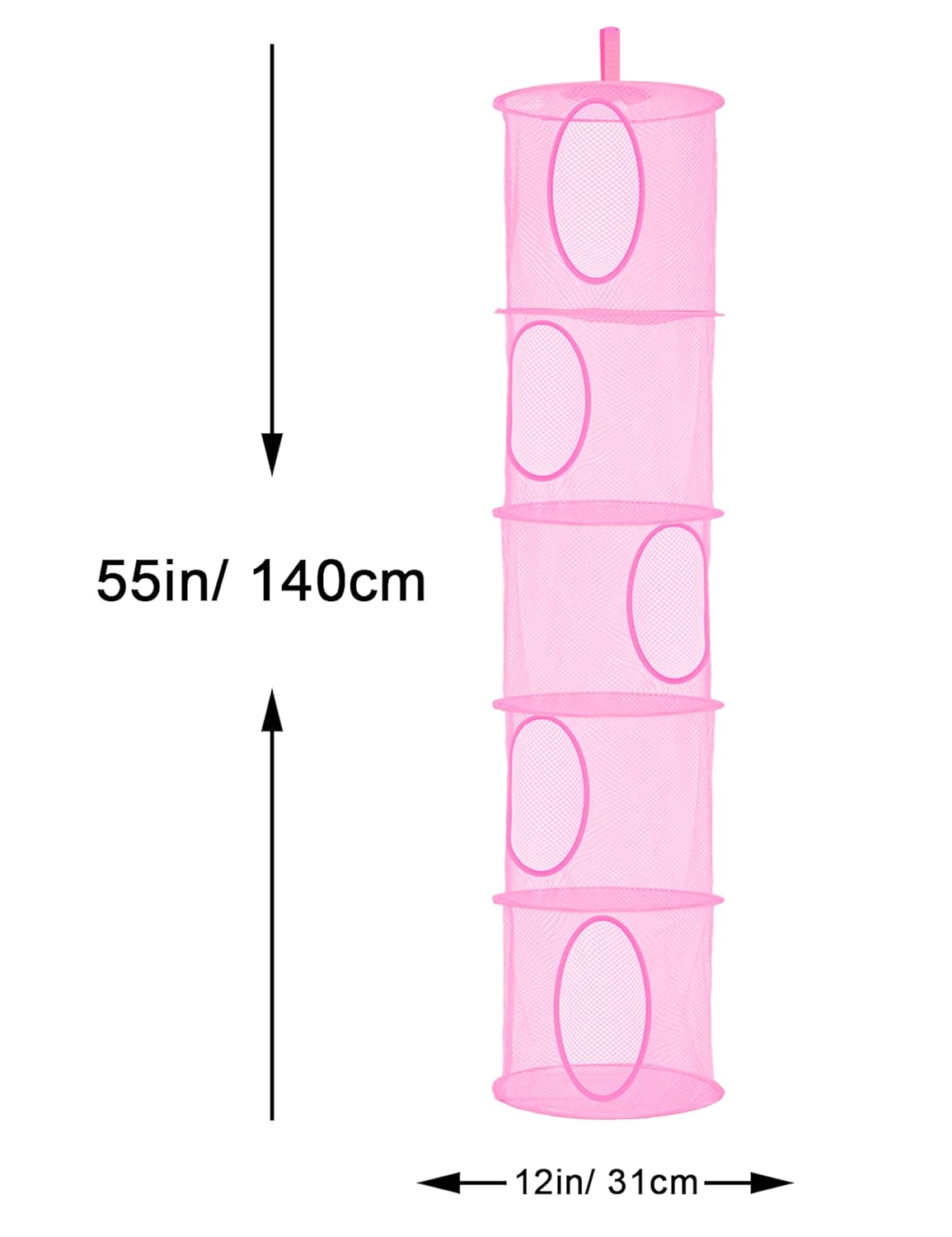 Libeder Mesh Hanging Storage Space Saver Bags Organizer,Foldable Storage Organizer 5 Compartments Toy Storage Basket for Kids Room Bathroom 2 Sets Pink