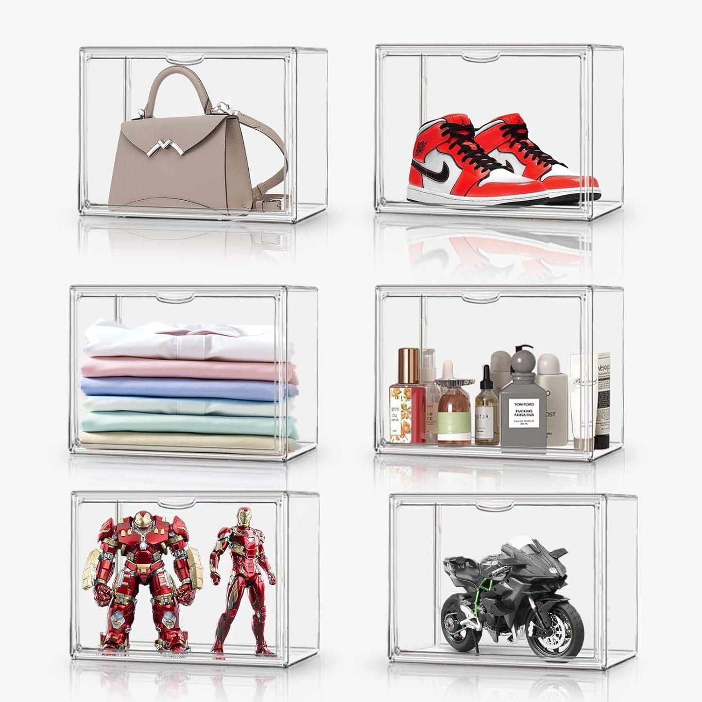 5 Pcs Super Large Acrylic Display Case Purse Handbag Storage Organizer for Closet Clear Stackable Bag Storage Boxes for Books, Boots, Collectibles, Cosmetic