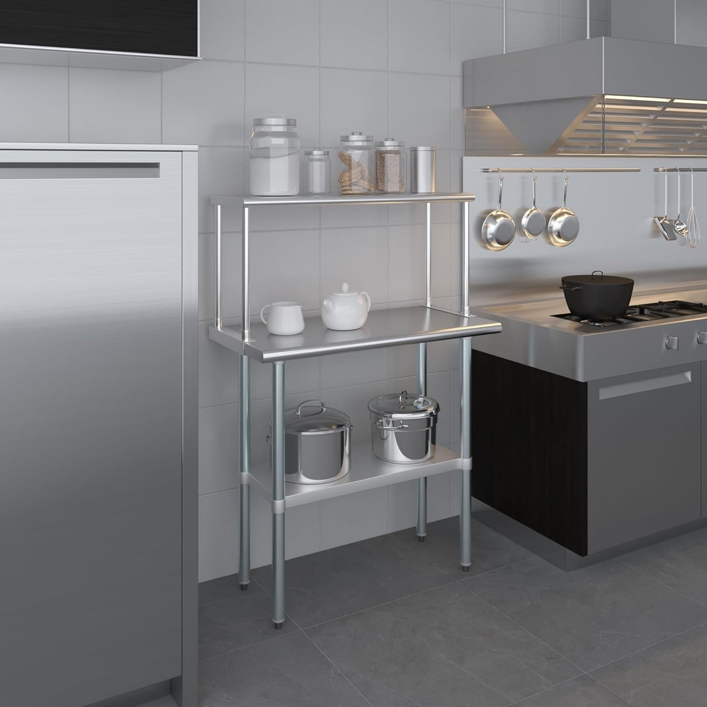 Stainless Steel Work Table with Wide Single Tier Overshelf | Metal Kitchen Prep Table & Shelving Combo (18" x 36" Work Table + 12" Overshelf)