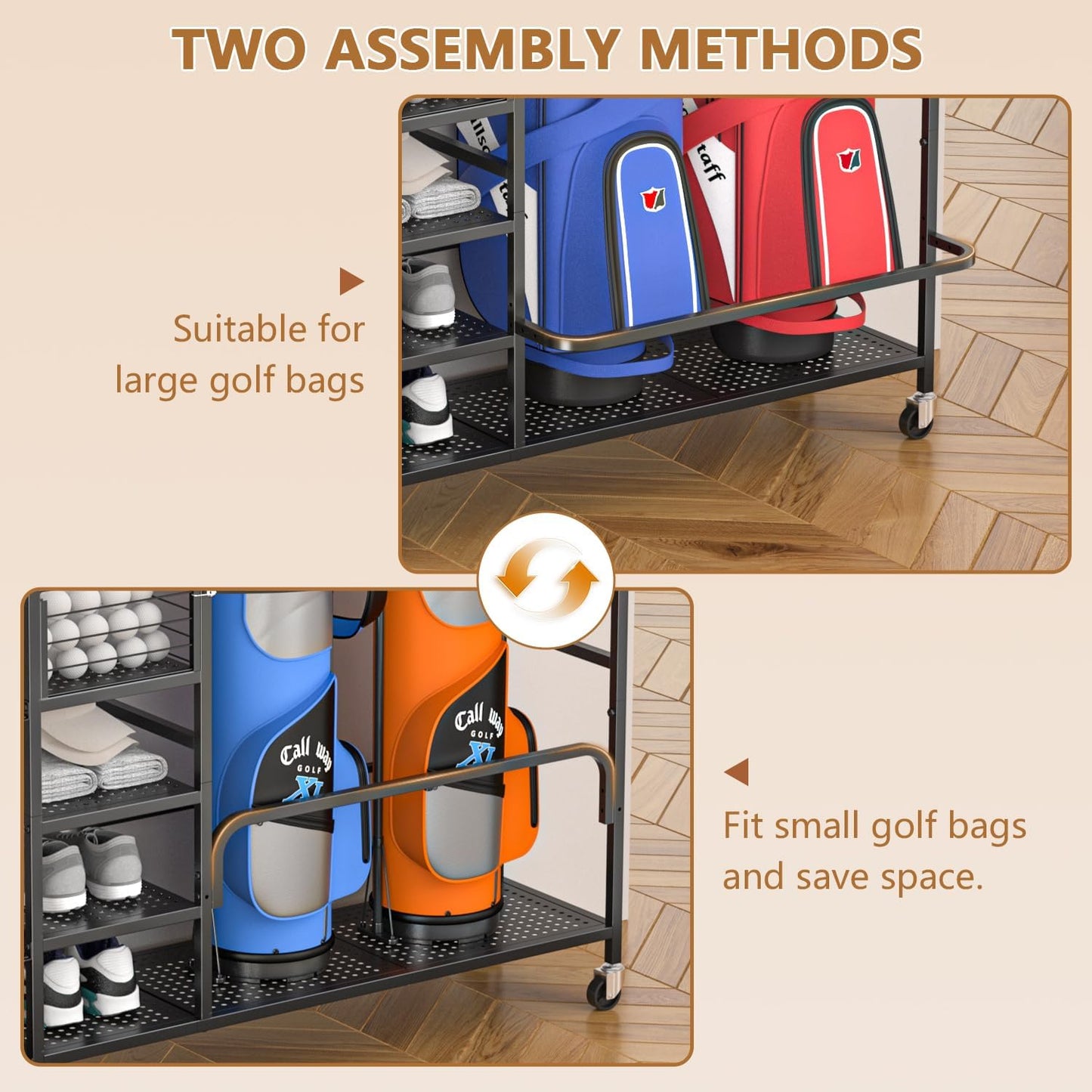 Golf Bag Storage, Big Capacity Golf Bag Organizer for Golf Bag and Equipment Accessories, Golf Organizer for Garage, Home or Club,Extra Storage Rack for Golf Clubs,Black