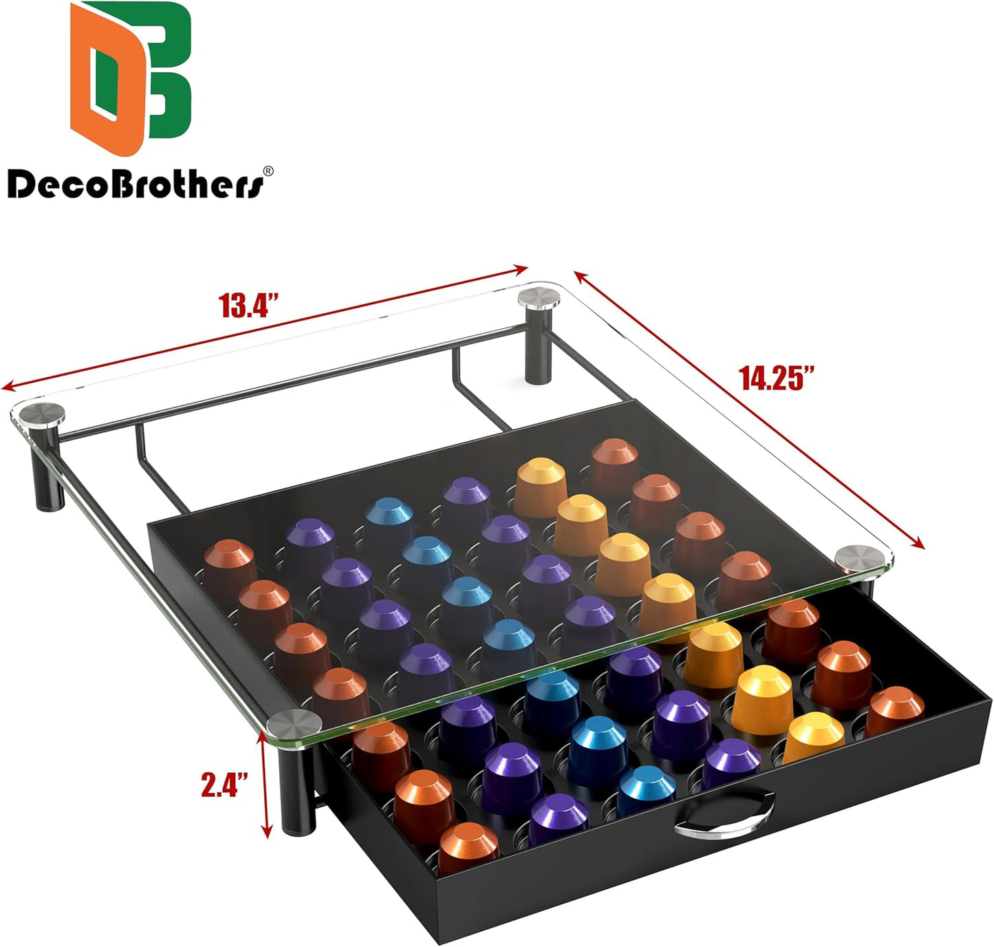DecoBrothers Tempered Glass Coffee Pod Drawer Compatible with Nespresso Original Line, 42 Capsules