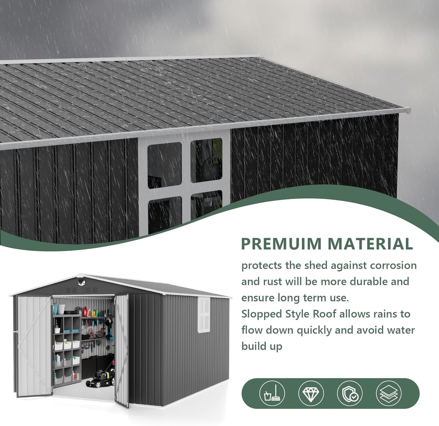 10x12 FTMetal Storage Shed, Outdoor Tool Sheds with Lockable Door & 1 Window, Large Heavy Duty Tool Sheds, Outside Waterproof Storage Building